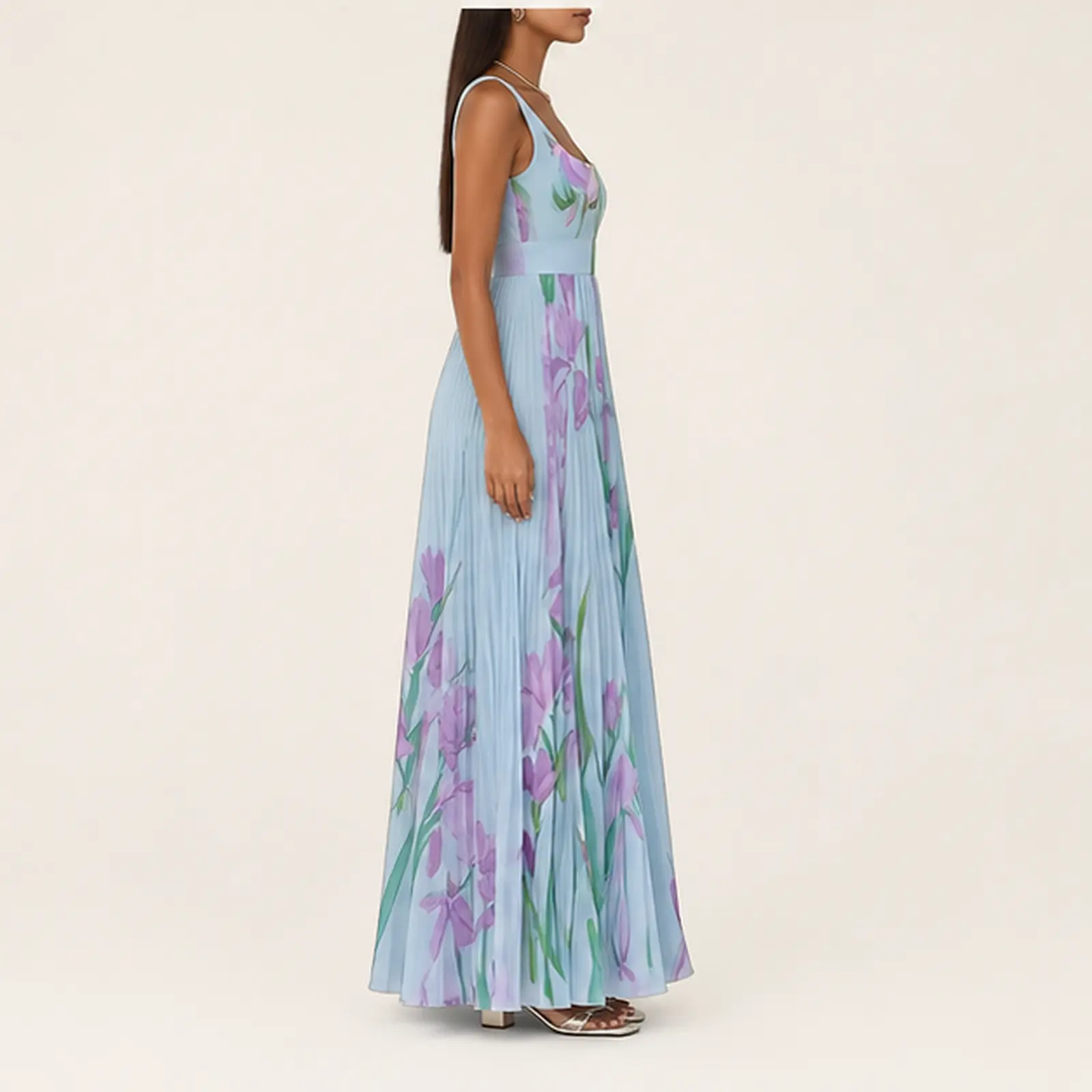 Azura Sky Iris Pleated Maxi Dress, view 4