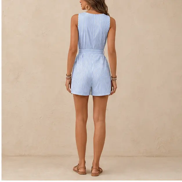 Azure Stripe Romper, view 2
