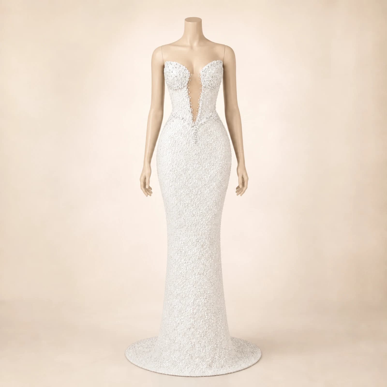 Bianca White Crystal Mermaid Gown, view 1