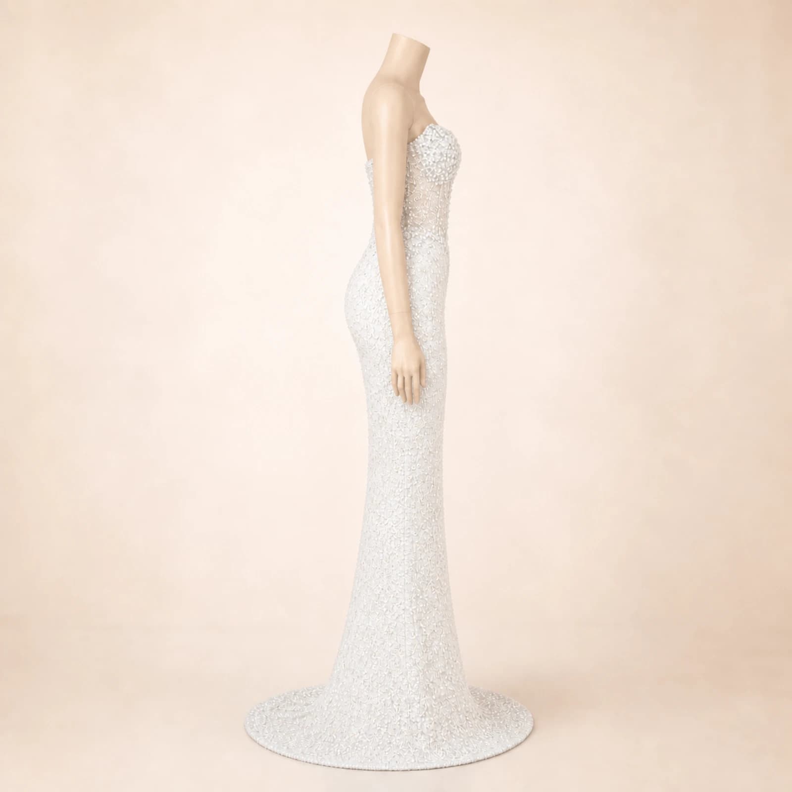 Bianca White Crystal Mermaid Gown, view 3
