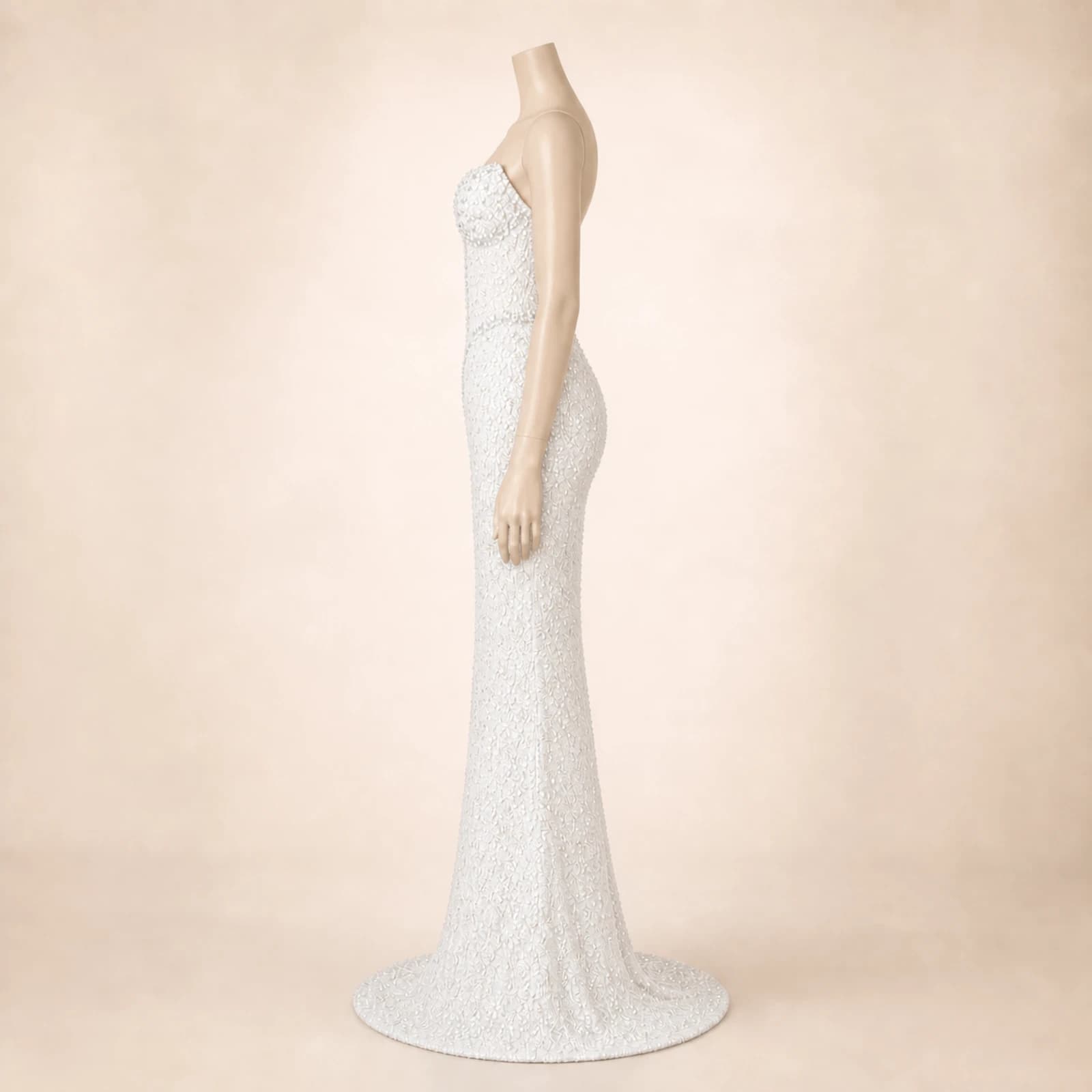 Bianca White Crystal Mermaid Gown, view 4