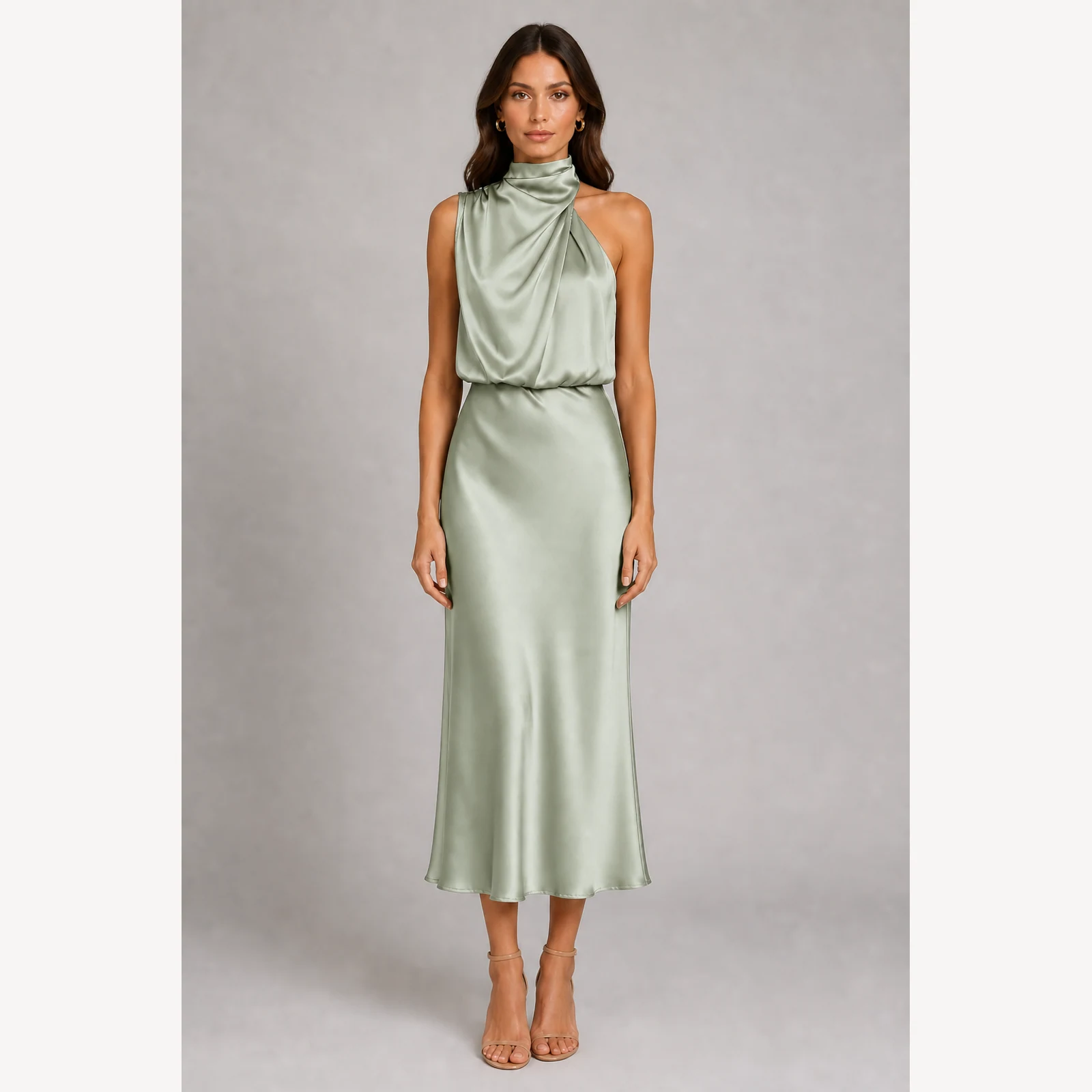 Briony Sage Halter Midi Dress, view 1