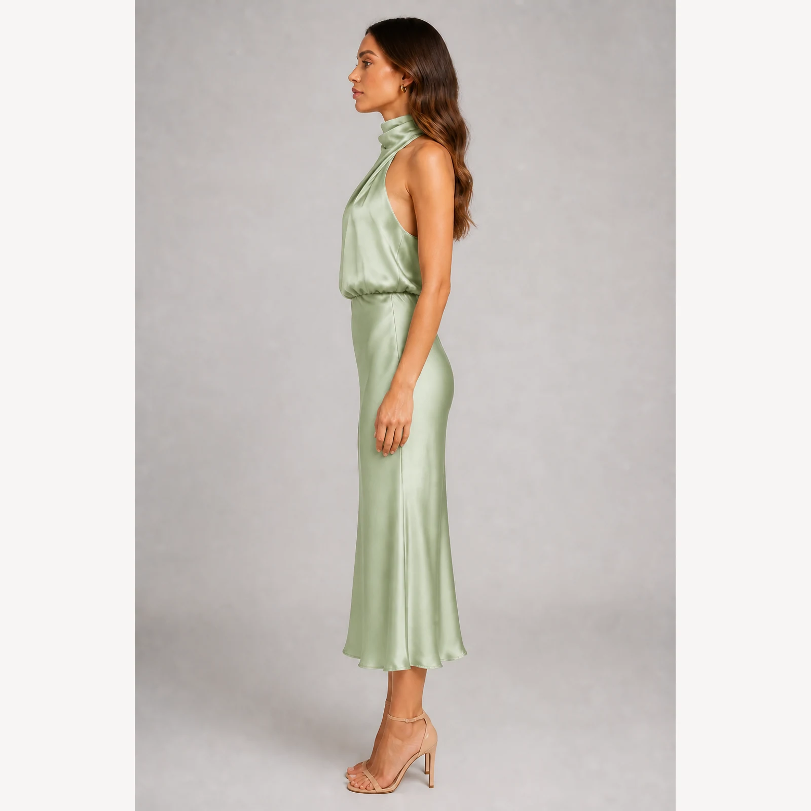 Briony Sage Halter Midi Dress, view 3