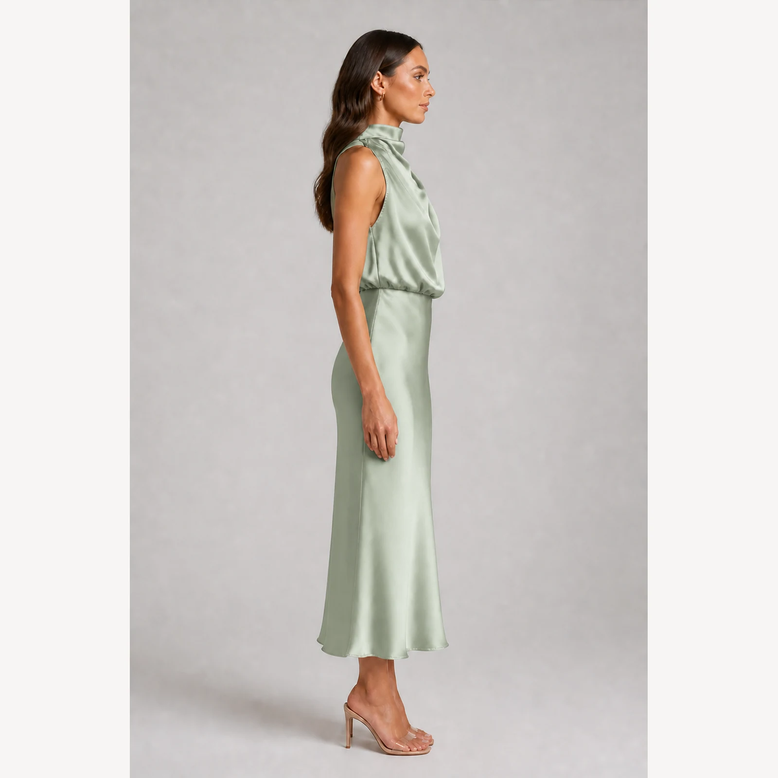 Briony Sage Halter Midi Dress, view 4