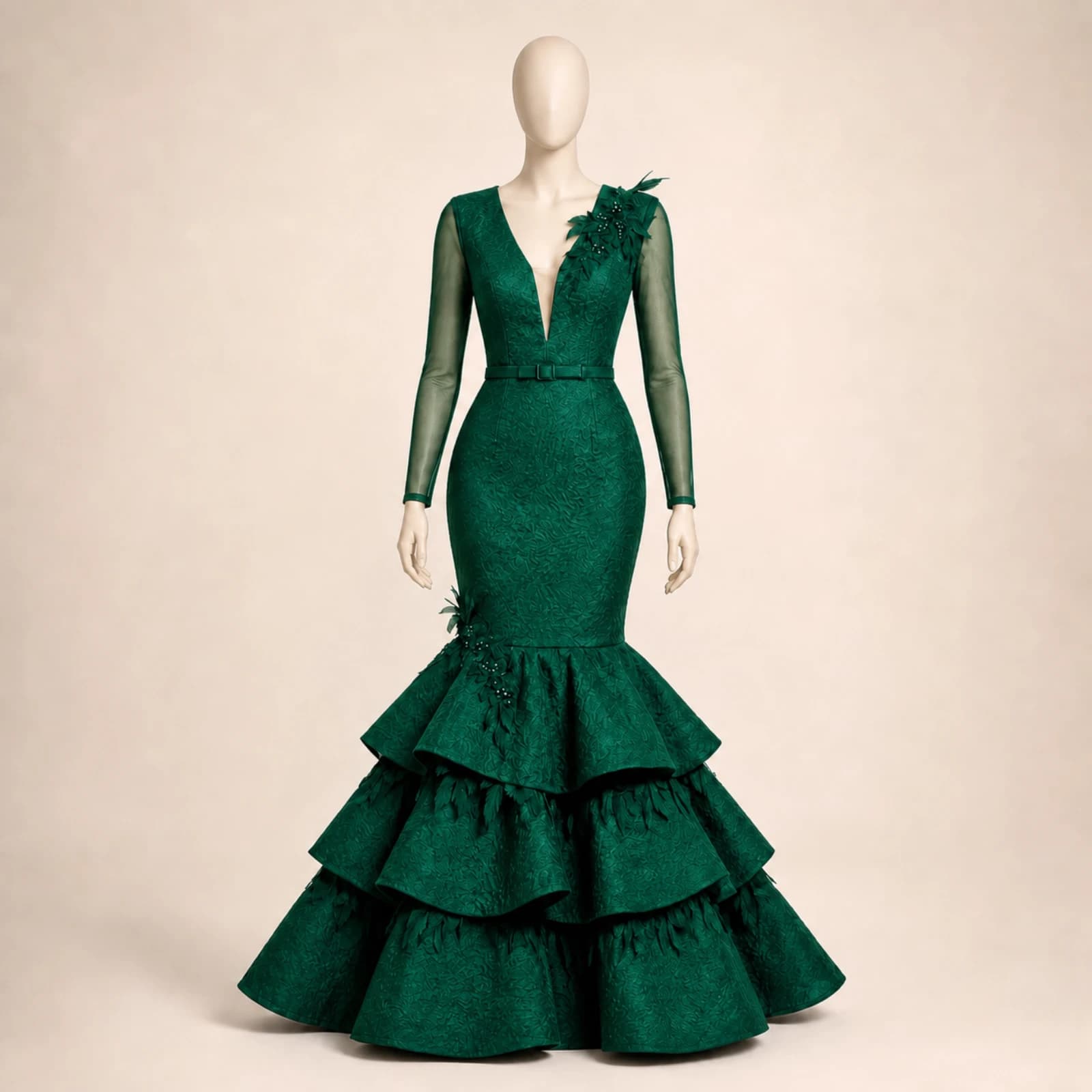 Briseis Green Tiered Mermaid Gown, view 1