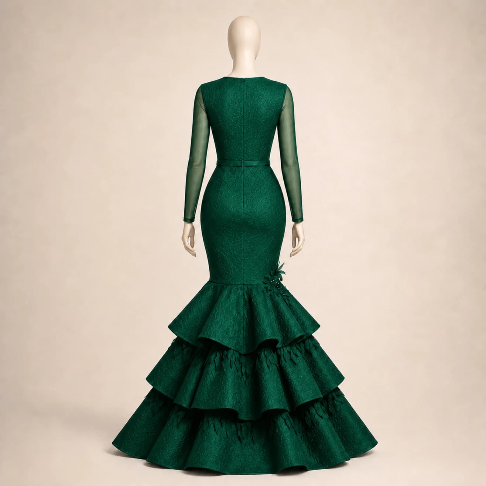 Briseis Green Tiered Mermaid Gown, view 2