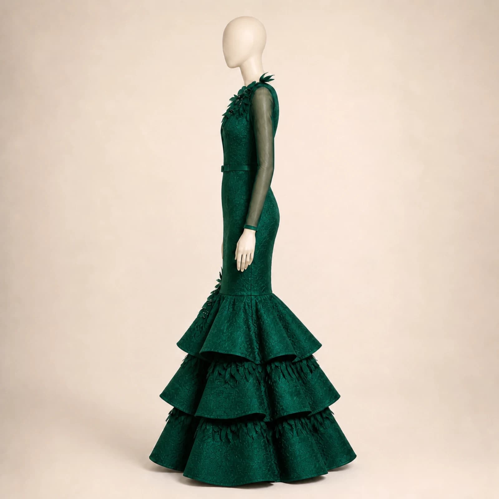 Briseis Green Tiered Mermaid Gown, view 3