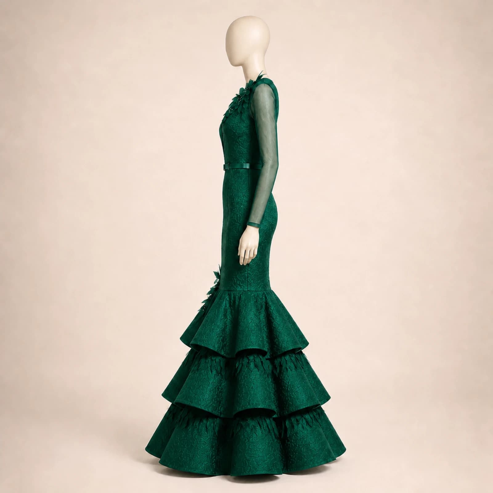 Briseis Green Tiered Mermaid Gown, view 4