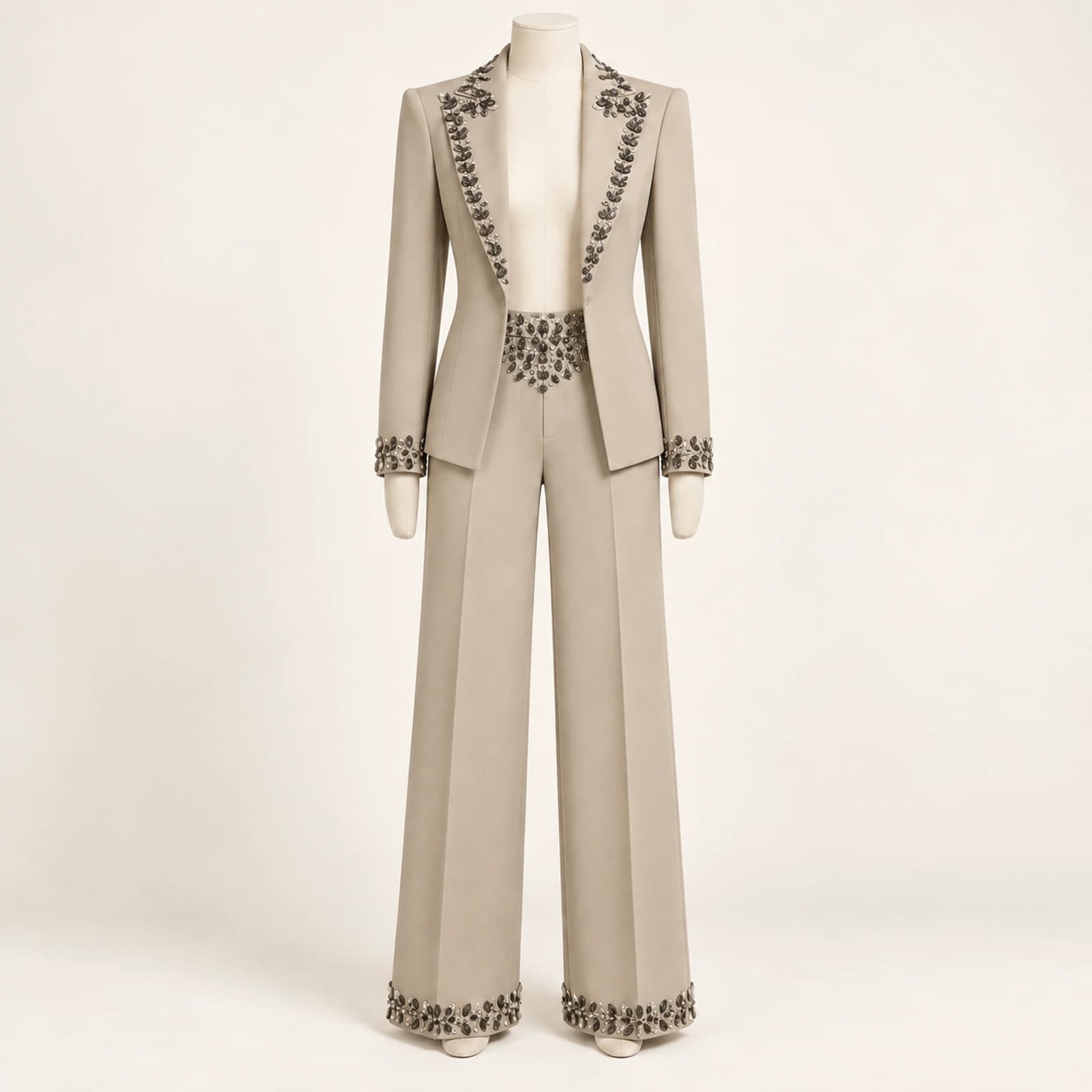 Calienne Rhinestone Suit — Taupe, view 1