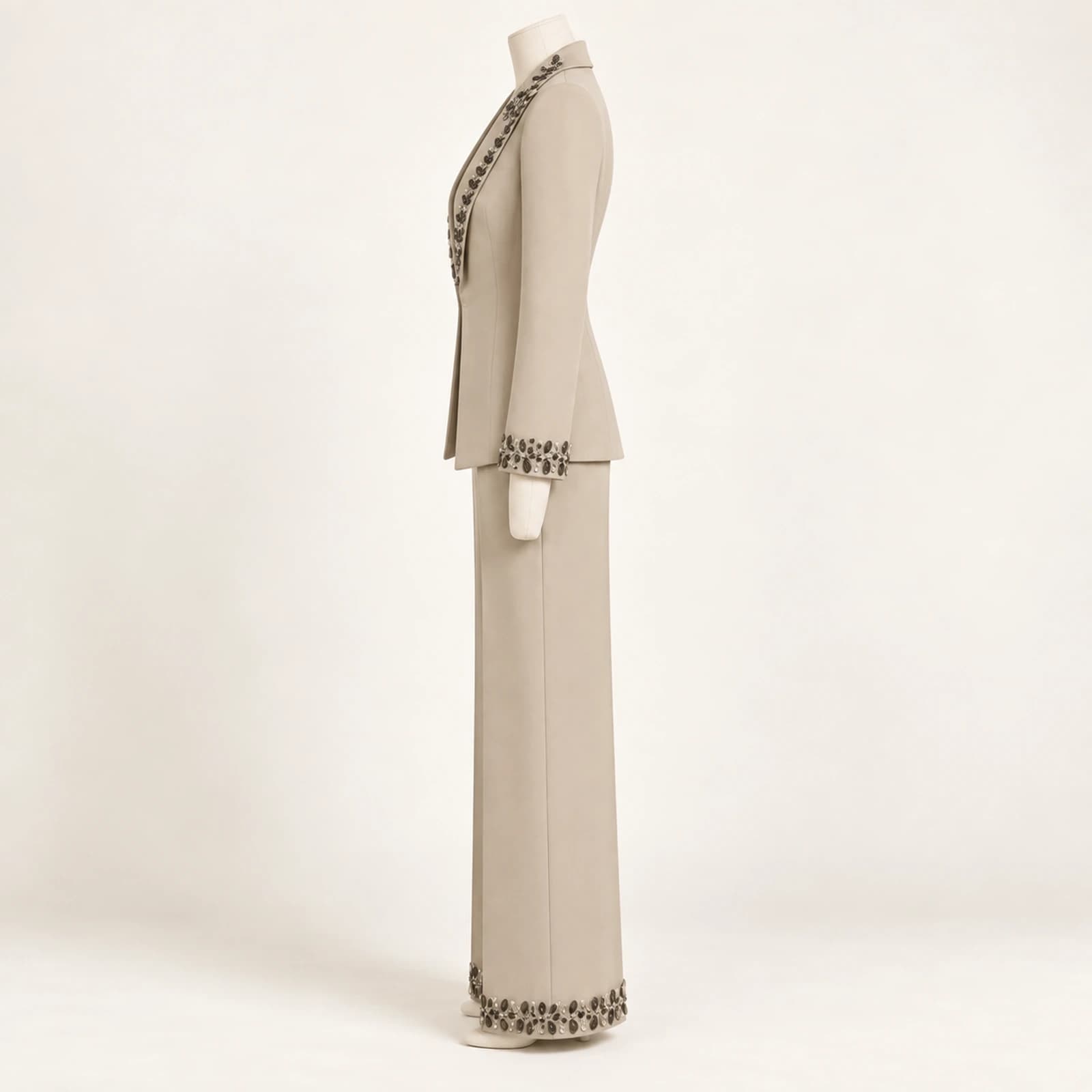 Calienne Rhinestone Suit — Taupe, view 3