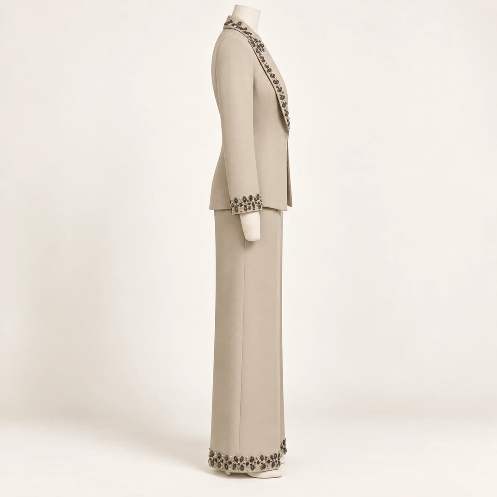Calienne Rhinestone Suit — Taupe, view 4
