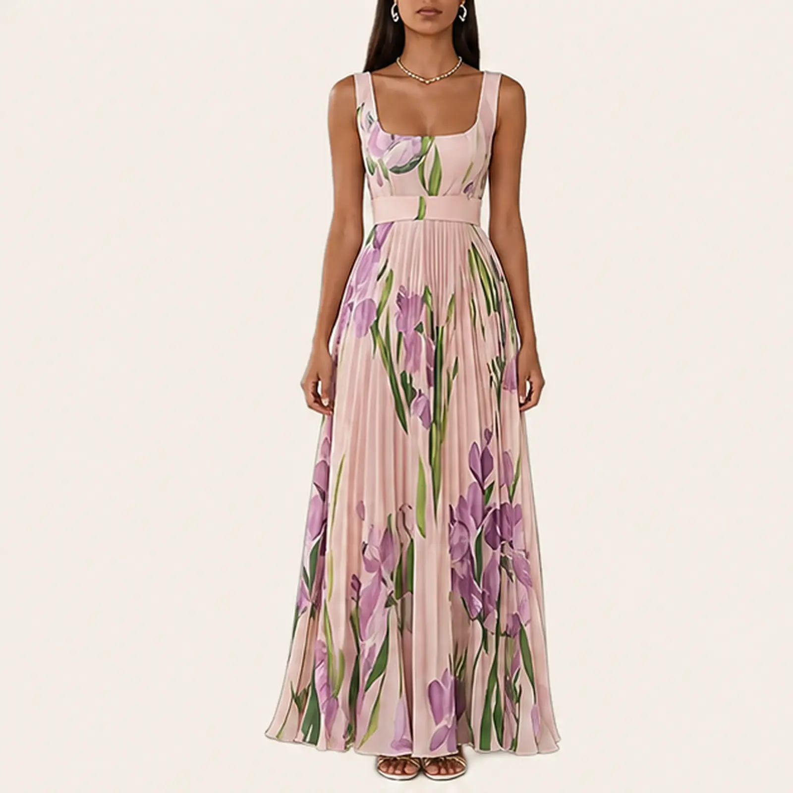 Camelia Blush Iris Pleated Maxi Dress, view 1
