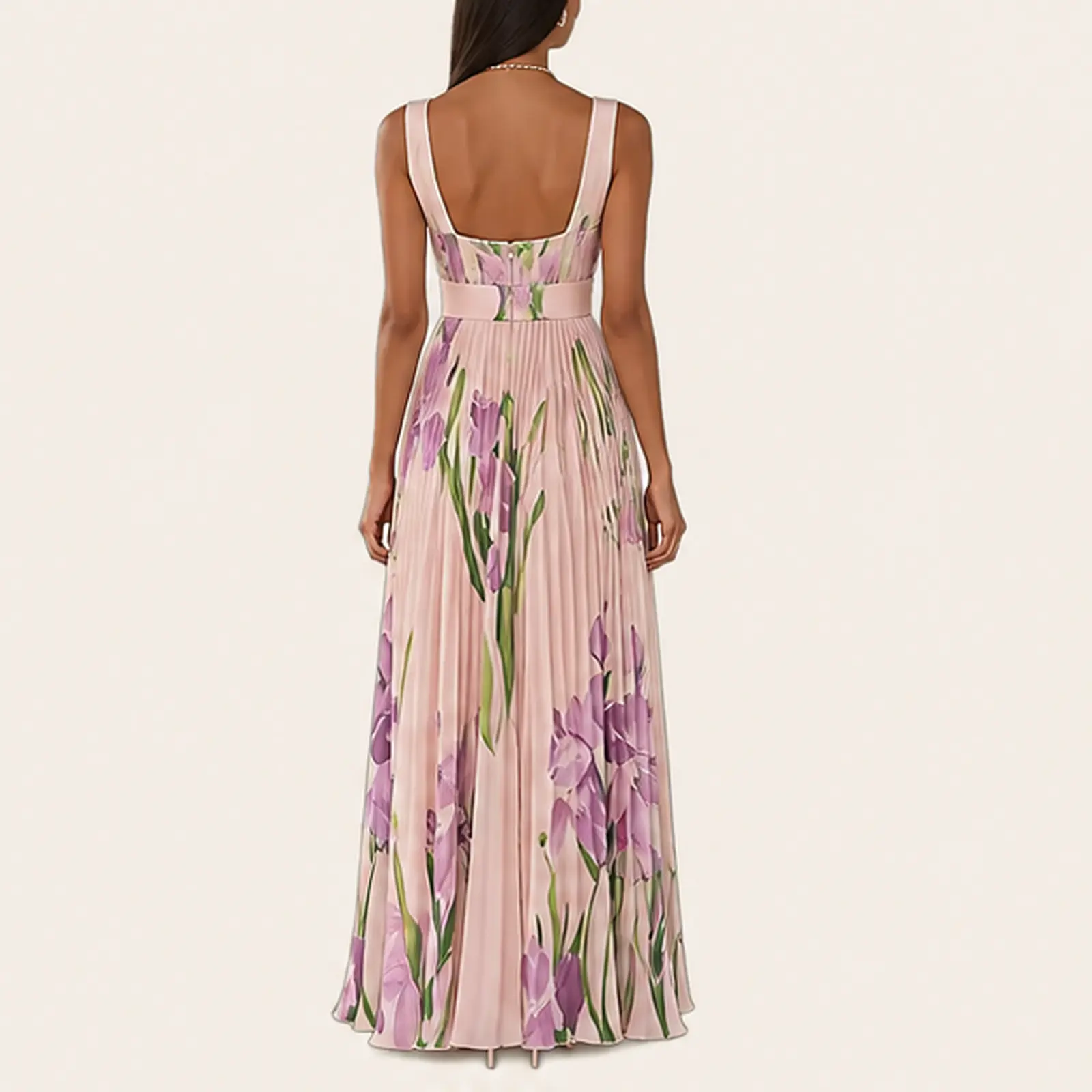 Camelia Blush Iris Pleated Maxi Dress, view 2