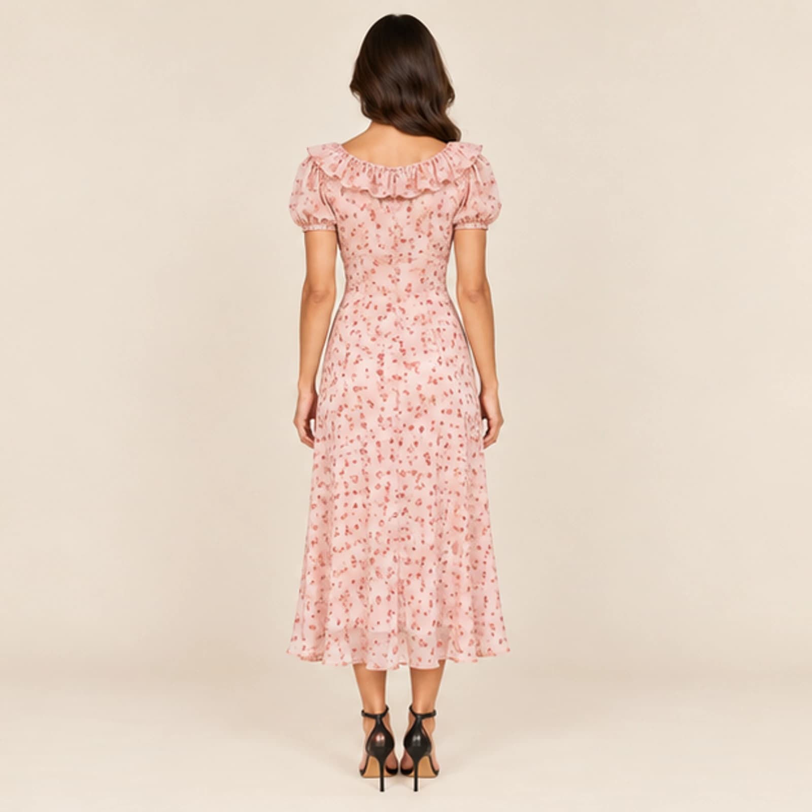 Celeste Ditsy Floral Midi Dress — Peach, view 2