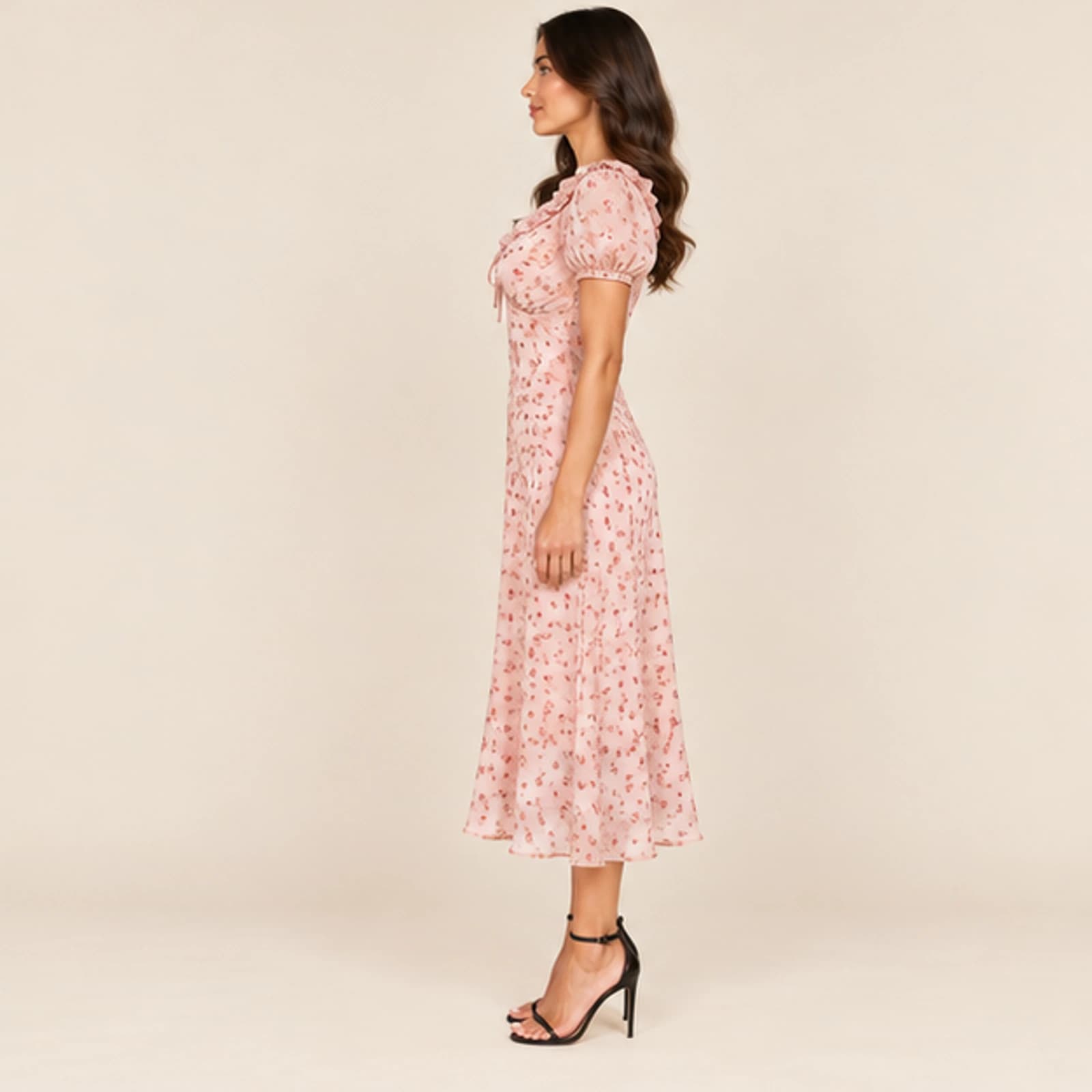 Celeste Ditsy Floral Midi Dress — Peach, view 3