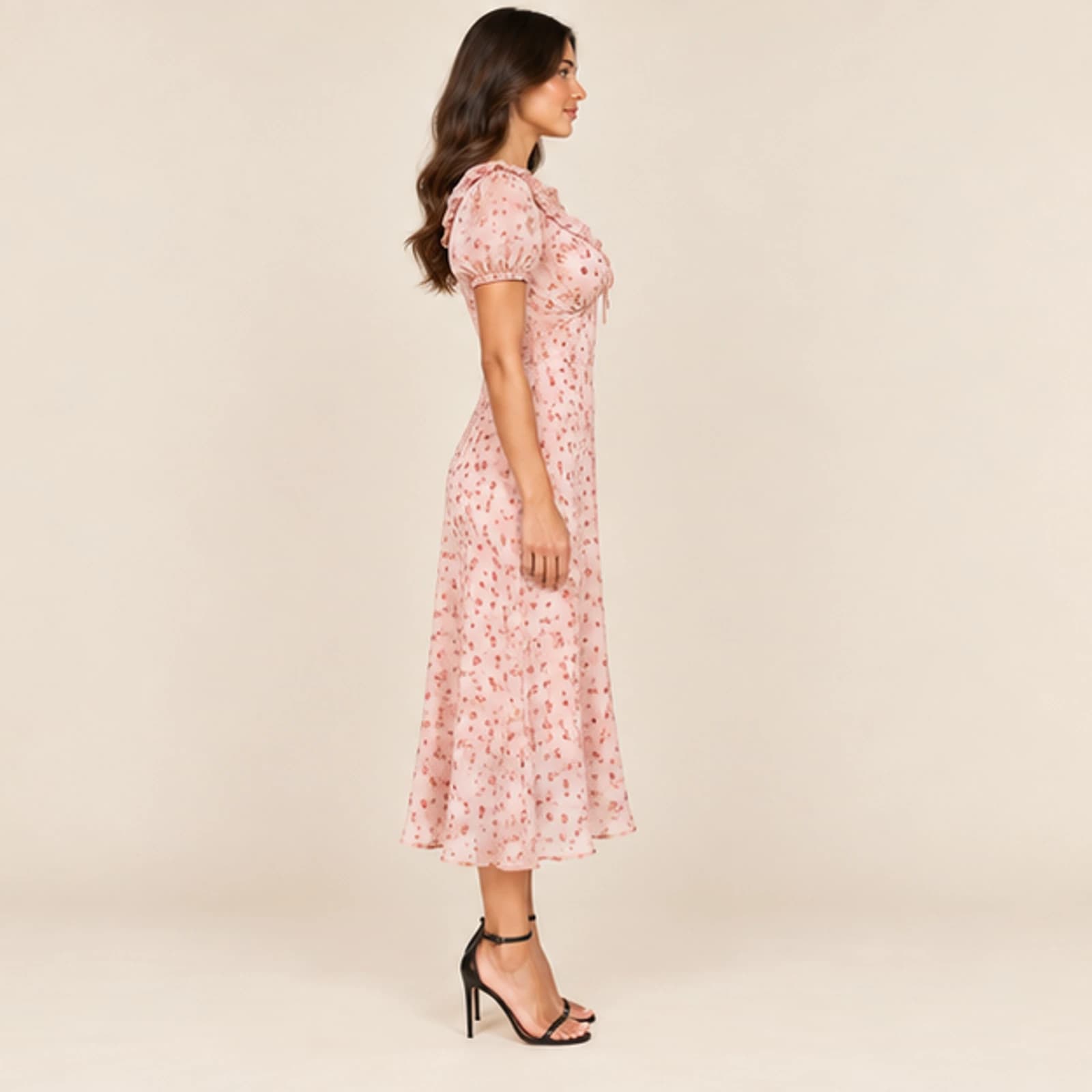 Celeste Ditsy Floral Midi Dress — Peach, view 4