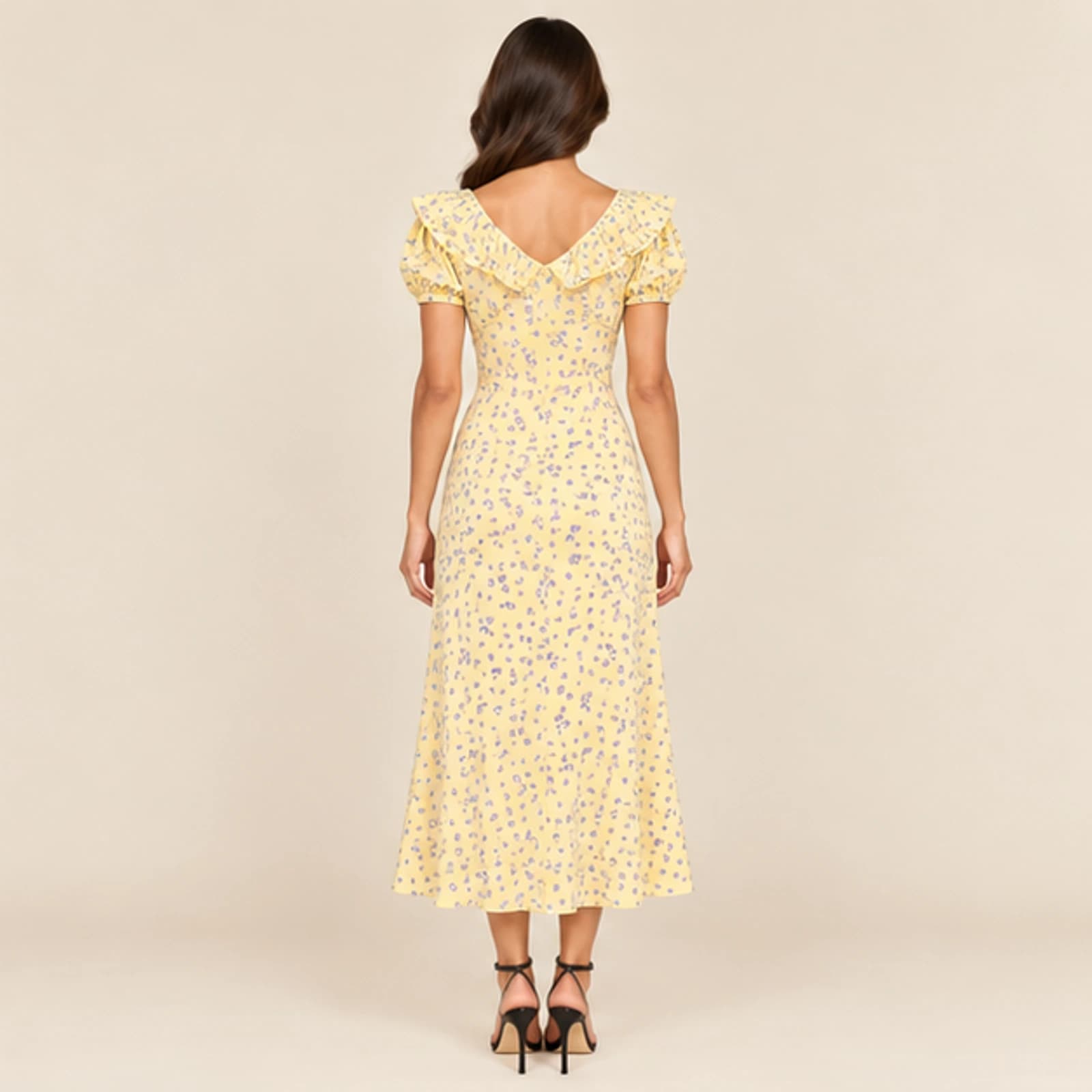 Celeste Ditsy Floral Midi Dress — Yellow, view 2