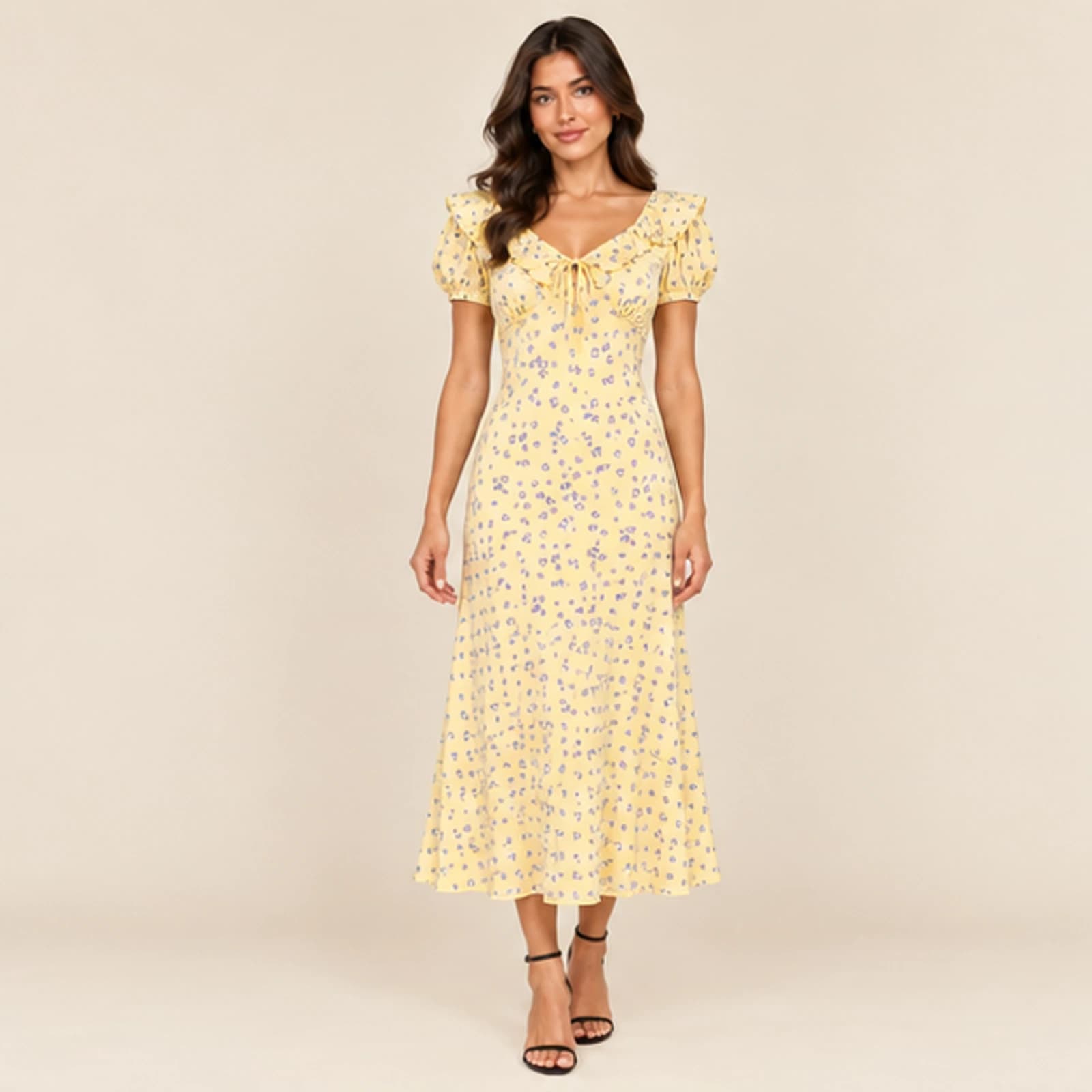 Celeste Ditsy Floral Midi Dress — Yellow, view 1