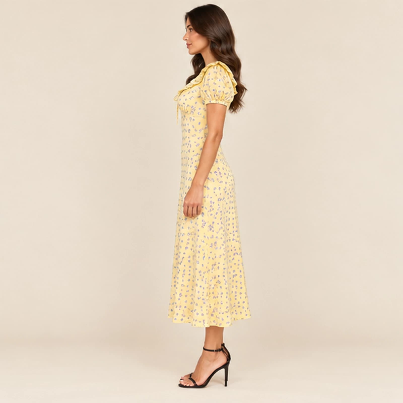 Celeste Ditsy Floral Midi Dress — Yellow, view 3