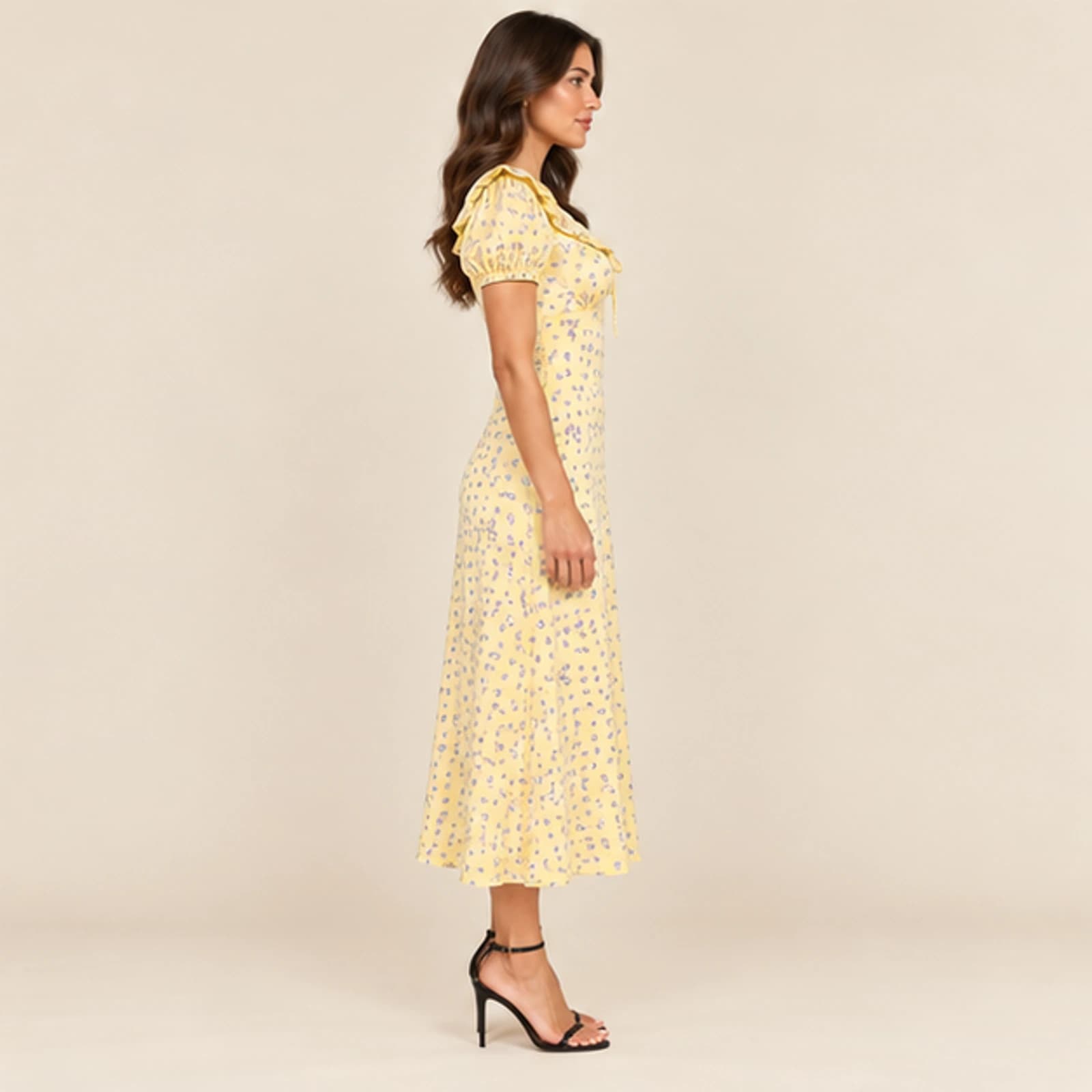 Celeste Ditsy Floral Midi Dress — Yellow, view 4