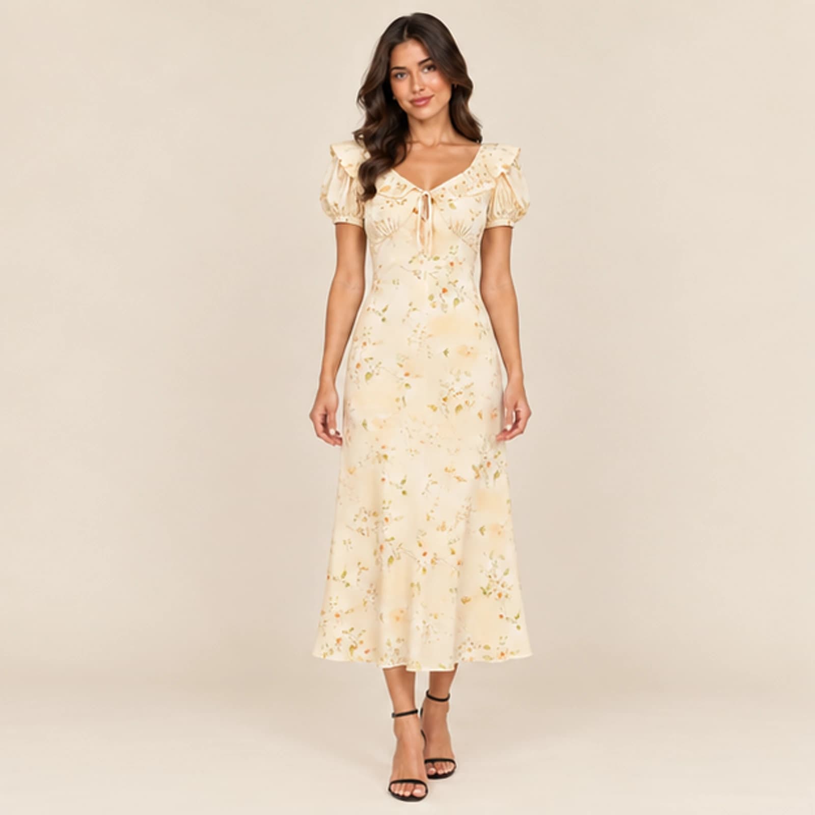 Celeste Floral Midi Dress — Cream, view 1
