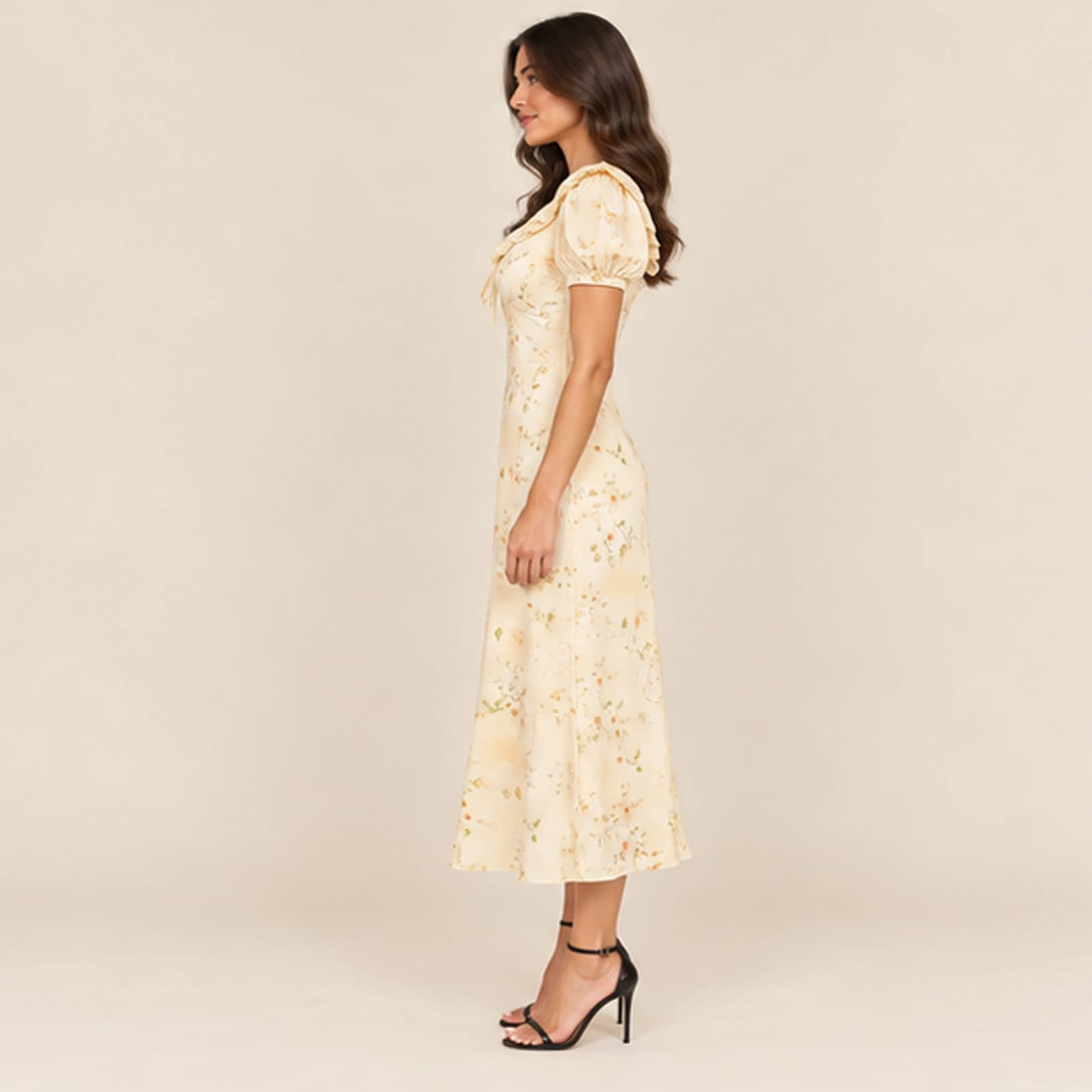 Celeste Floral Midi Dress — Cream, view 3