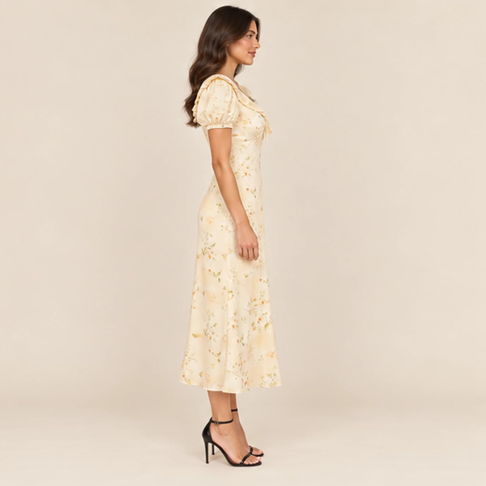 Celeste Floral Midi Dress — Cream, view 4