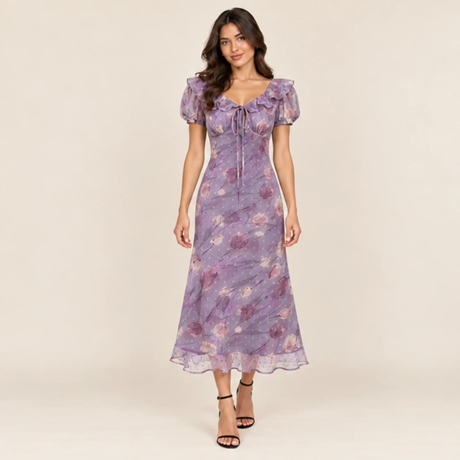 Celeste Floral Midi Dress — Mauve, view 1