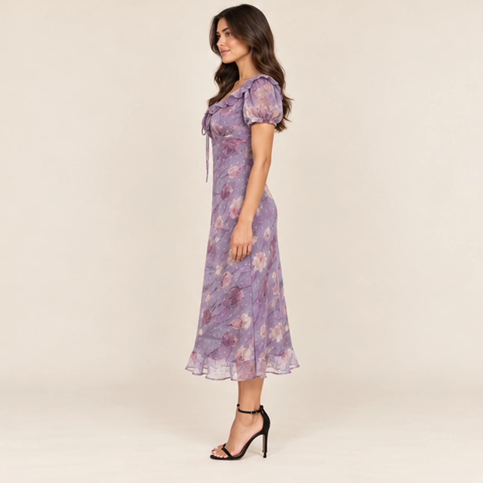 Celeste Floral Midi Dress — Mauve, view 3