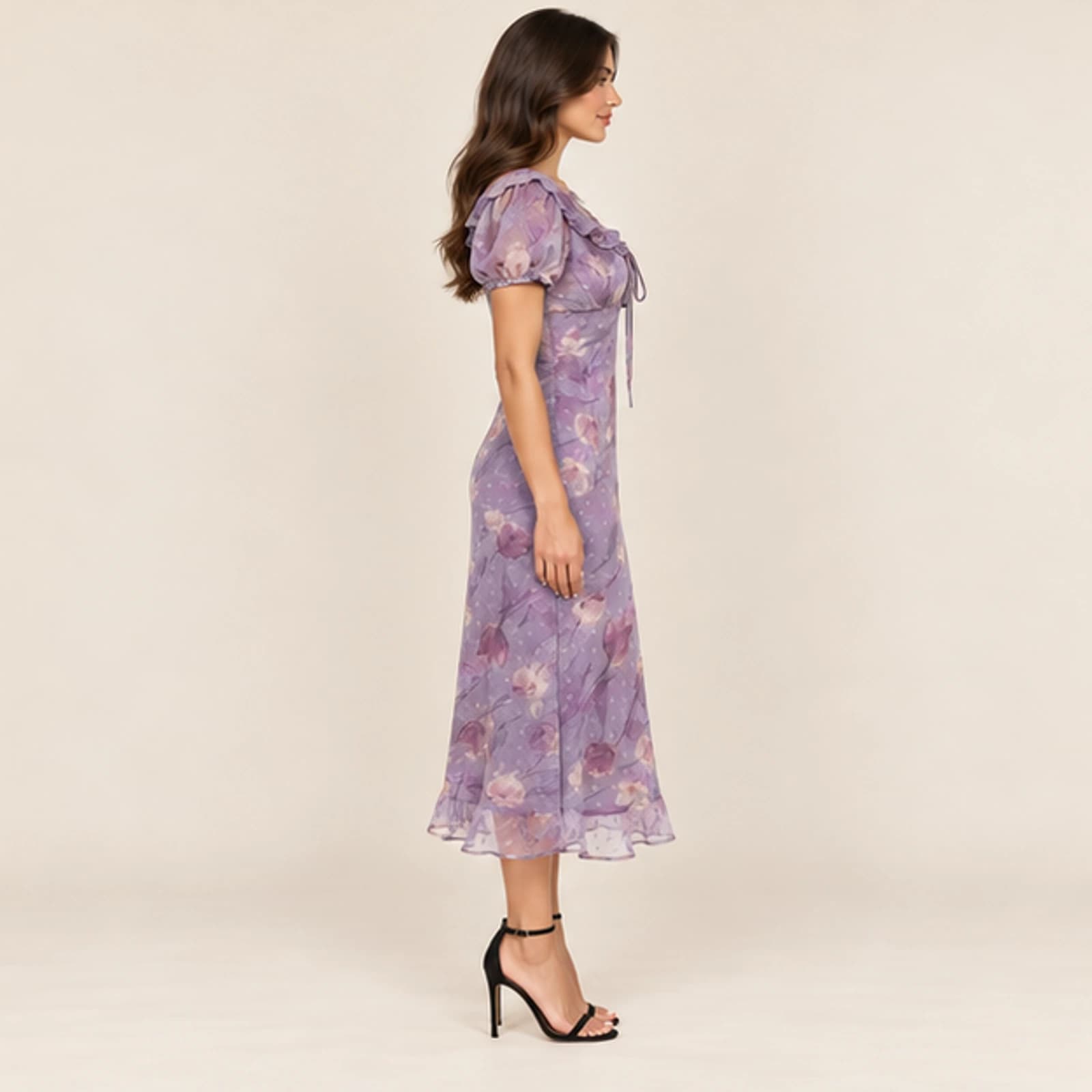 Celeste Floral Midi Dress — Mauve, view 4