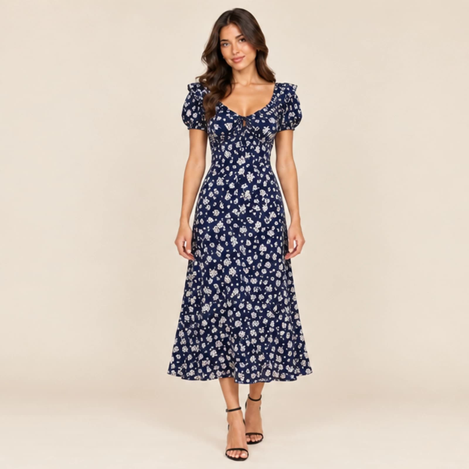 Celeste Floral Midi Dress — Navy, view 1