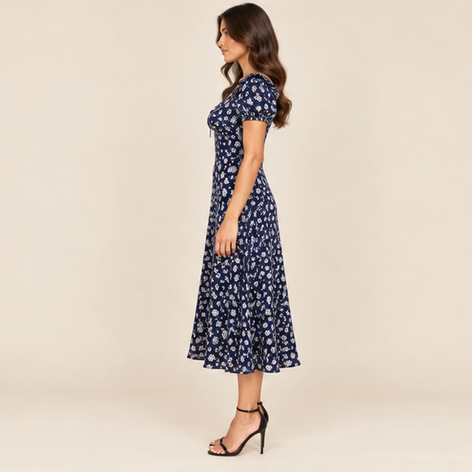 Celeste Floral Midi Dress — Navy, view 3