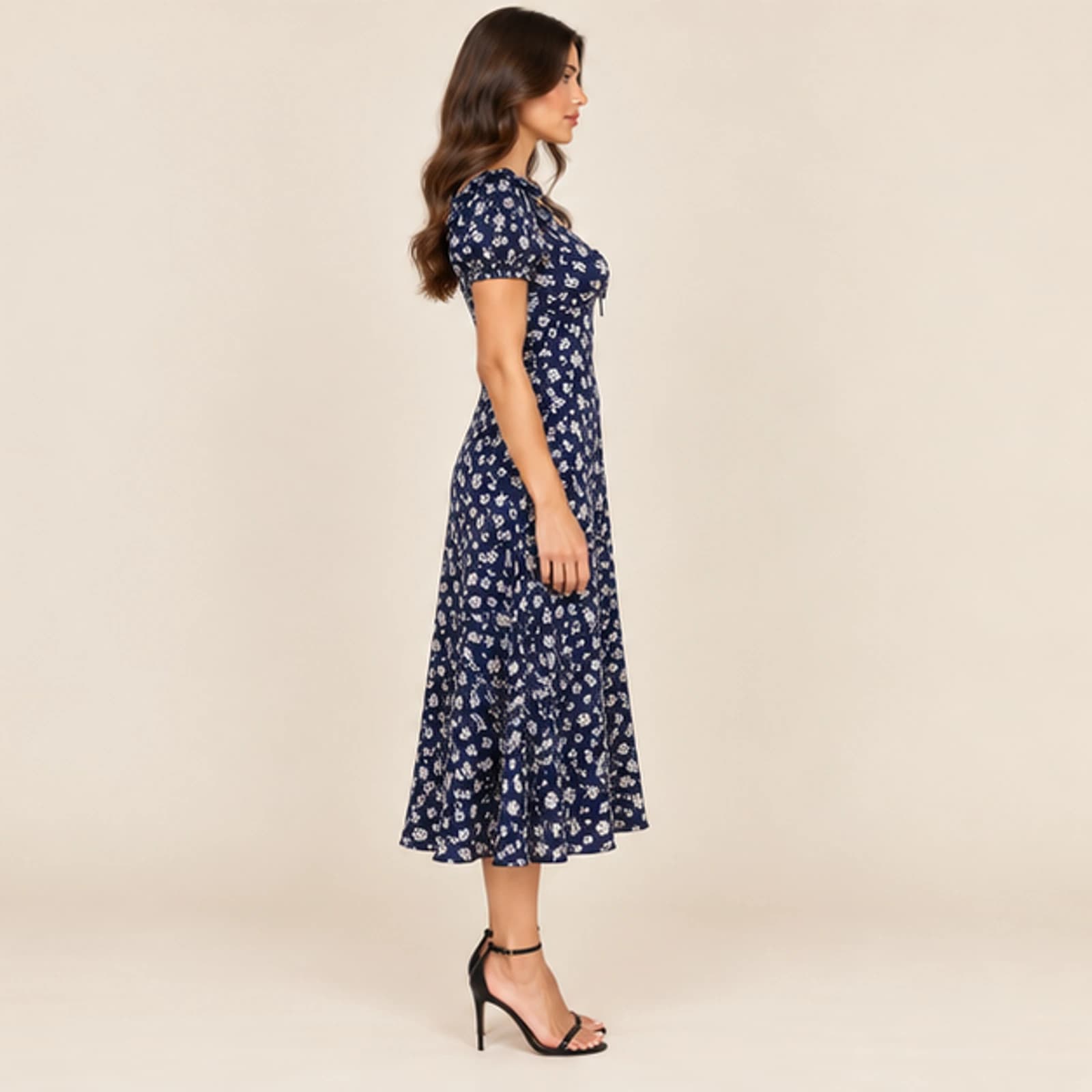 Celeste Floral Midi Dress — Navy, view 4