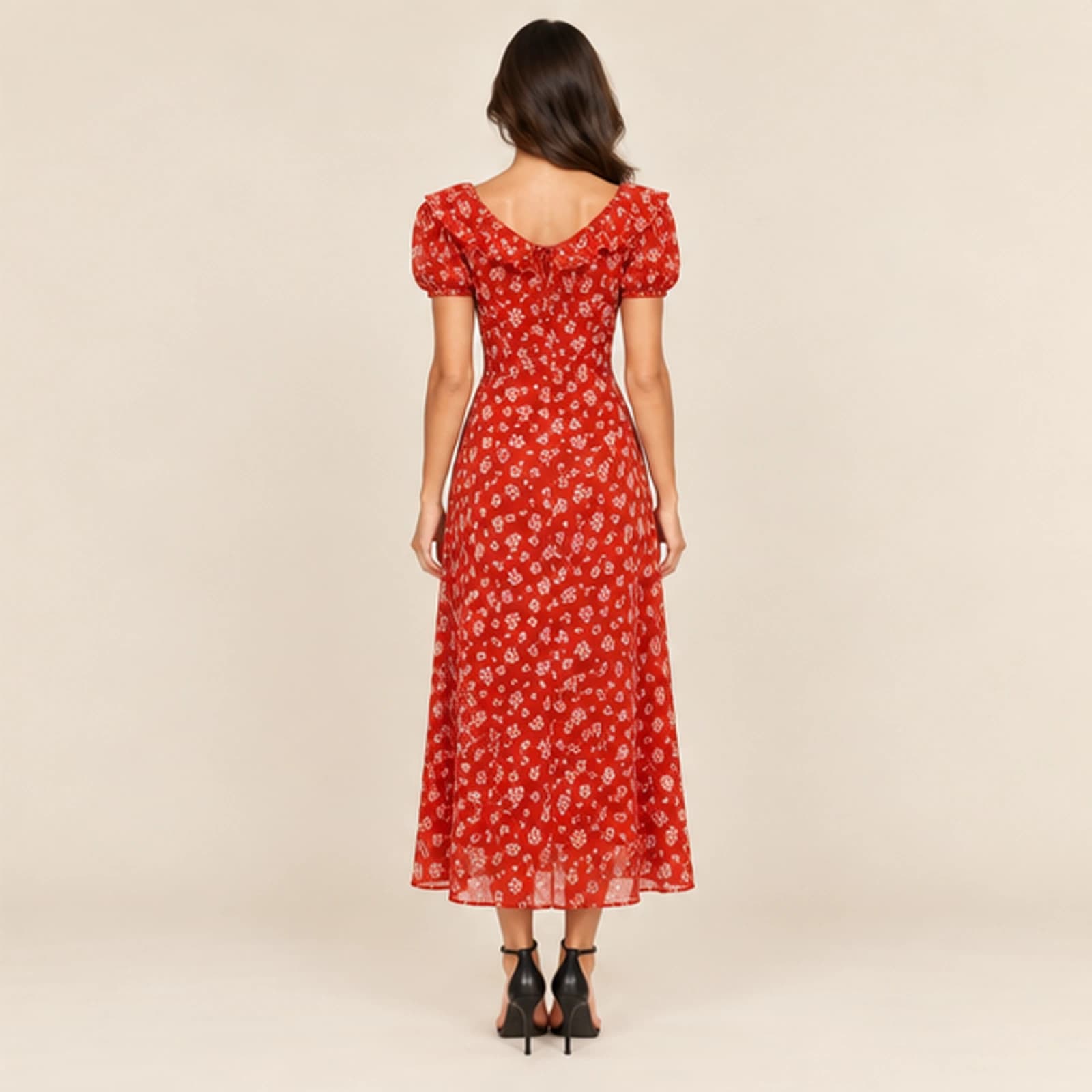 Celeste Floral Midi Dress — Red, view 2