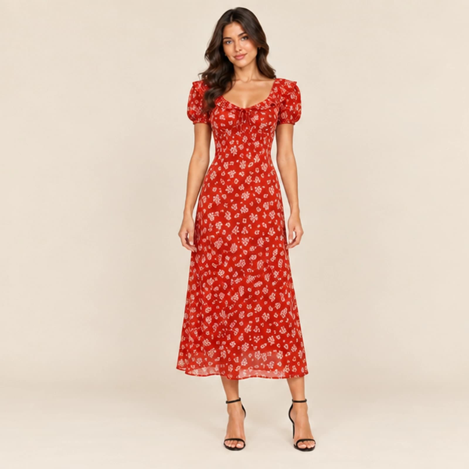 Celeste Floral Midi Dress — Red, view 1
