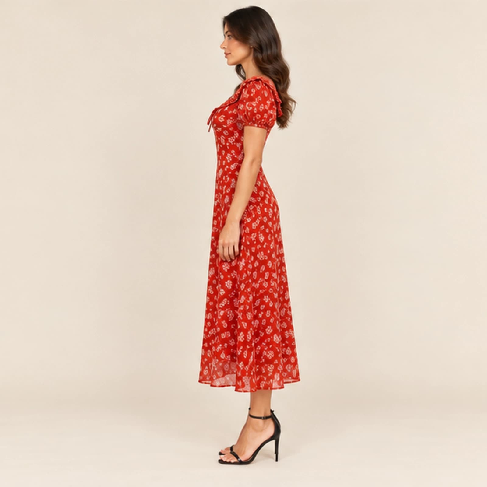 Celeste Floral Midi Dress — Red, view 3