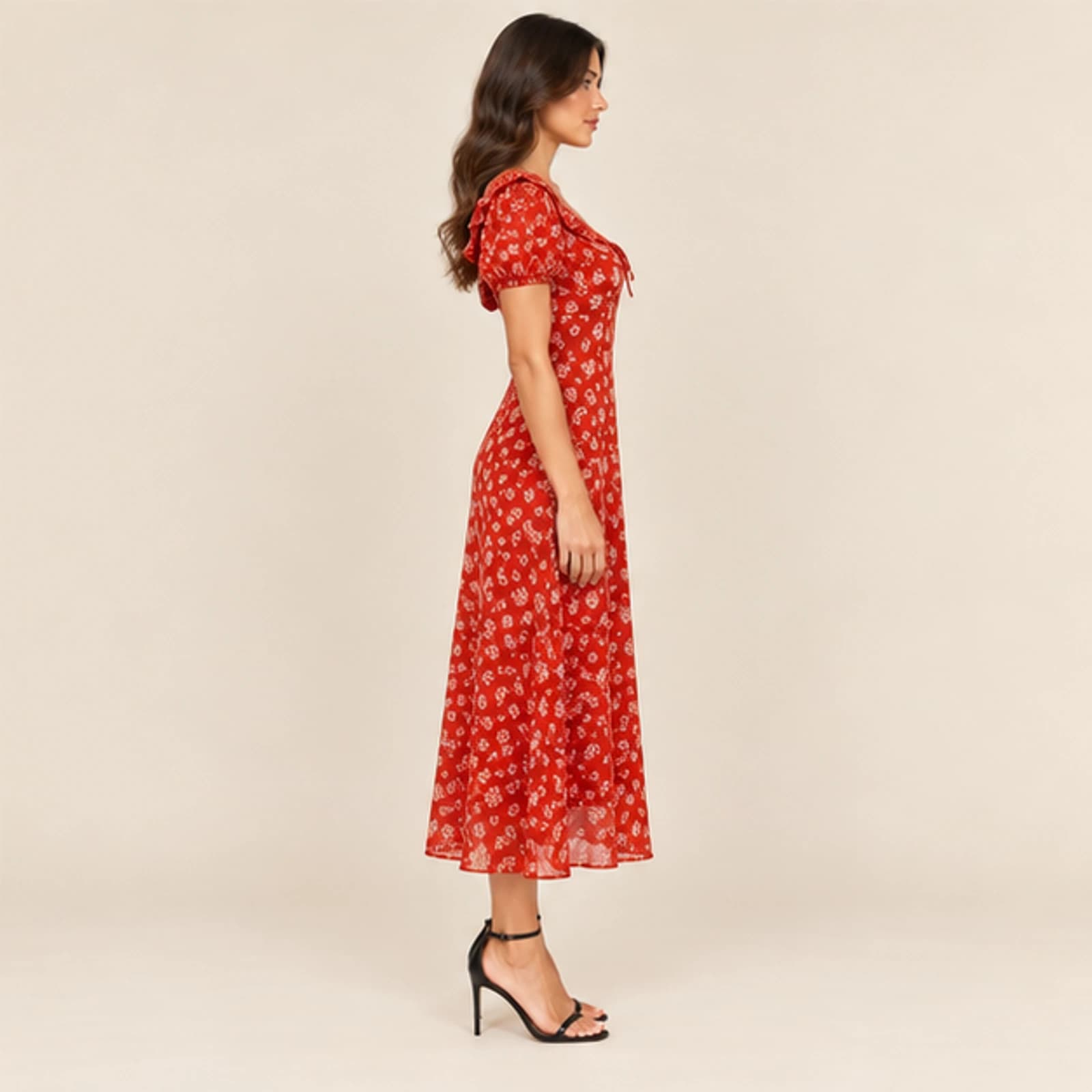 Celeste Floral Midi Dress — Red, view 4