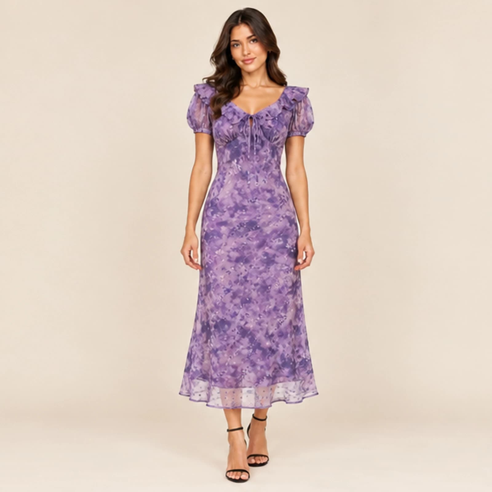 Celeste Floral Midi Dress — Violet, view 1