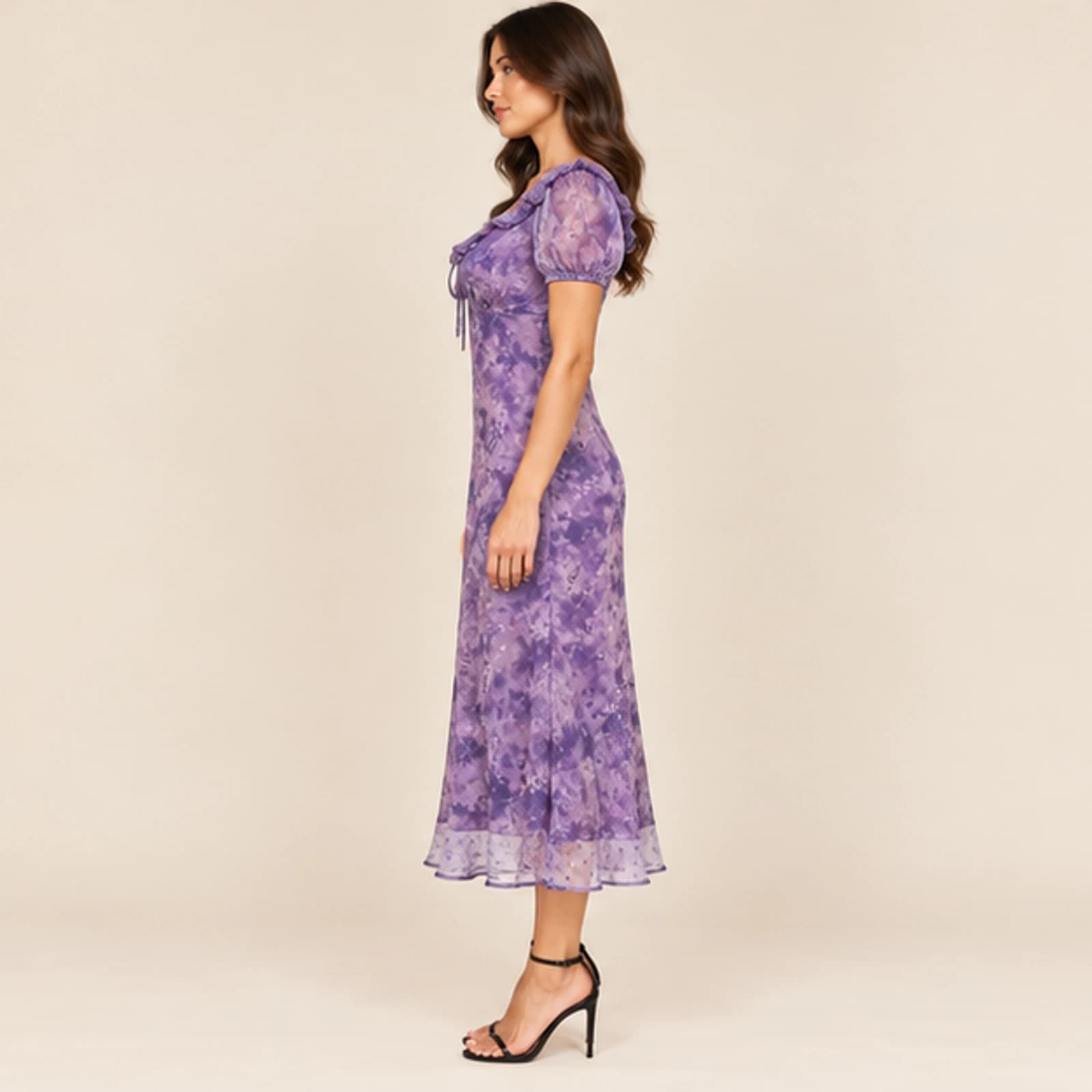 Celeste Floral Midi Dress — Violet, view 3