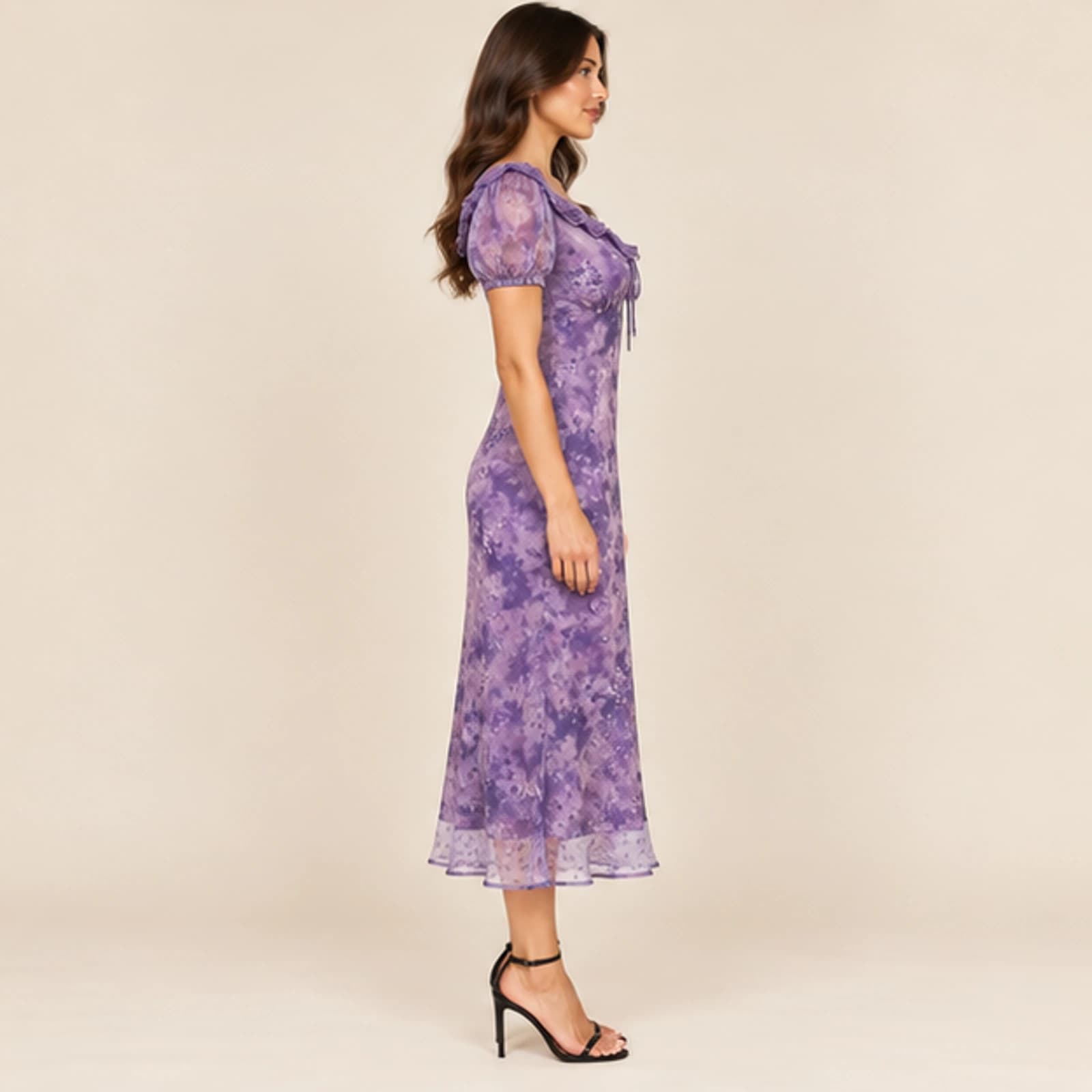 Celeste Floral Midi Dress — Violet, view 4