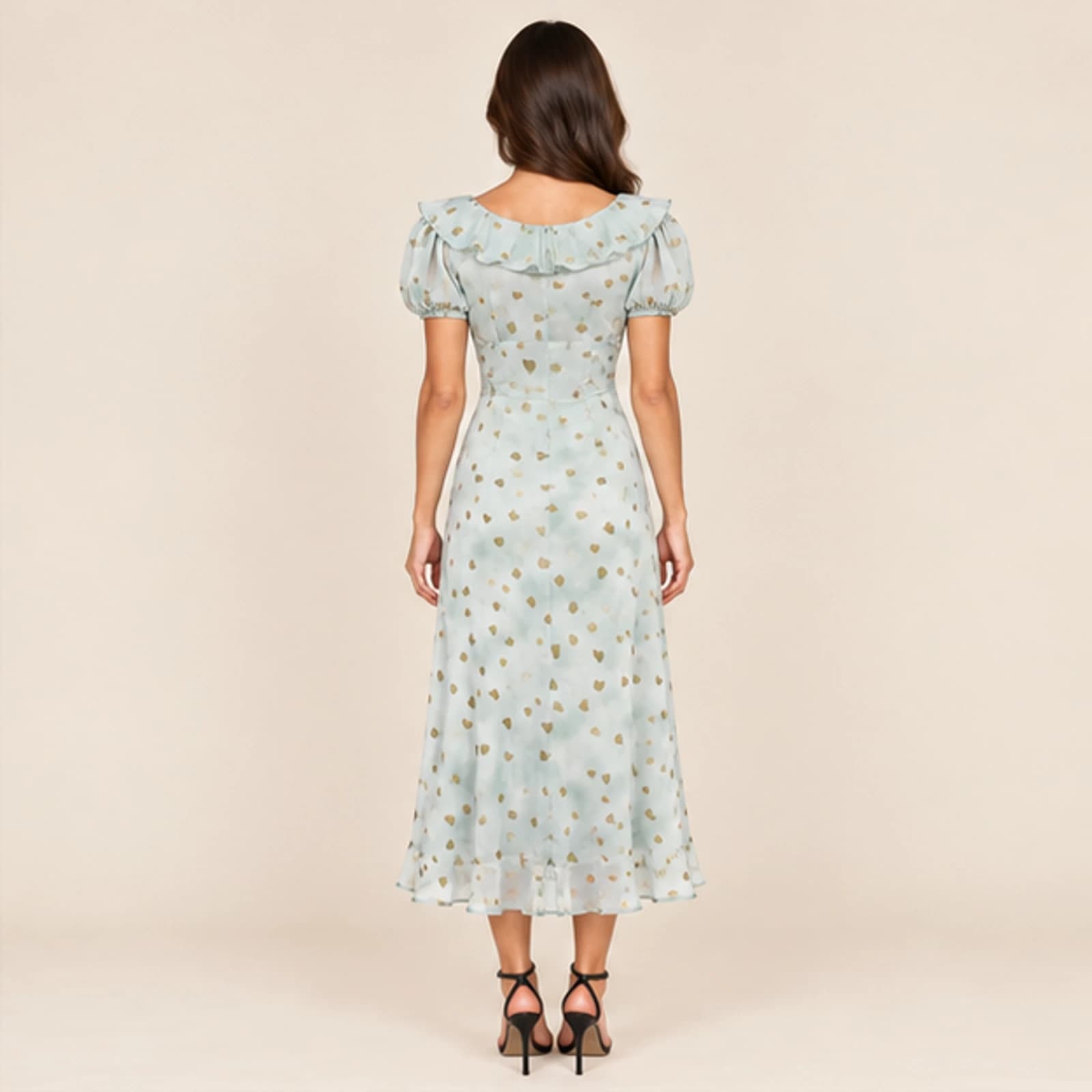 Celeste Heart Print Midi Dress — Mint, view 2