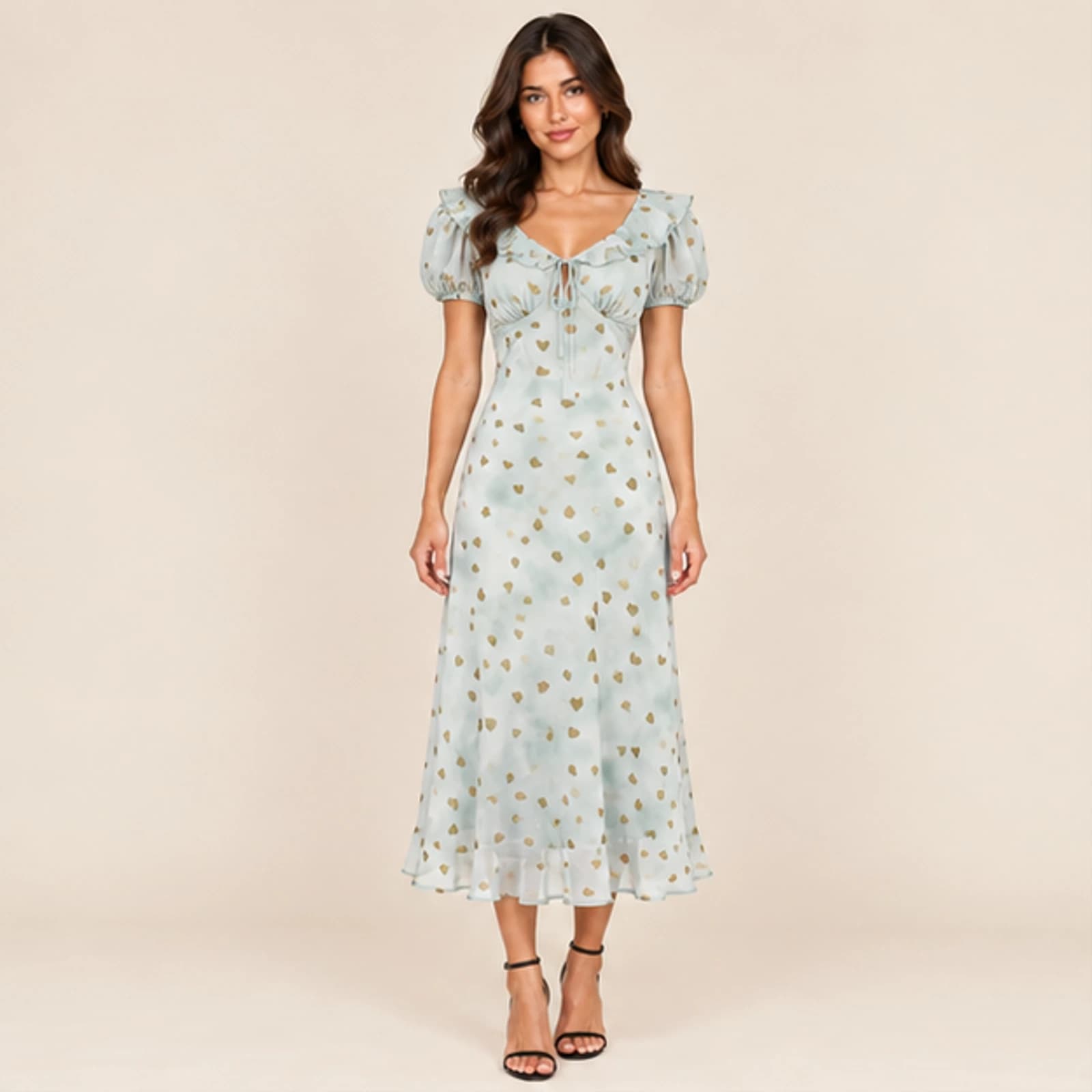 Celeste Heart Print Midi Dress — Mint, view 1