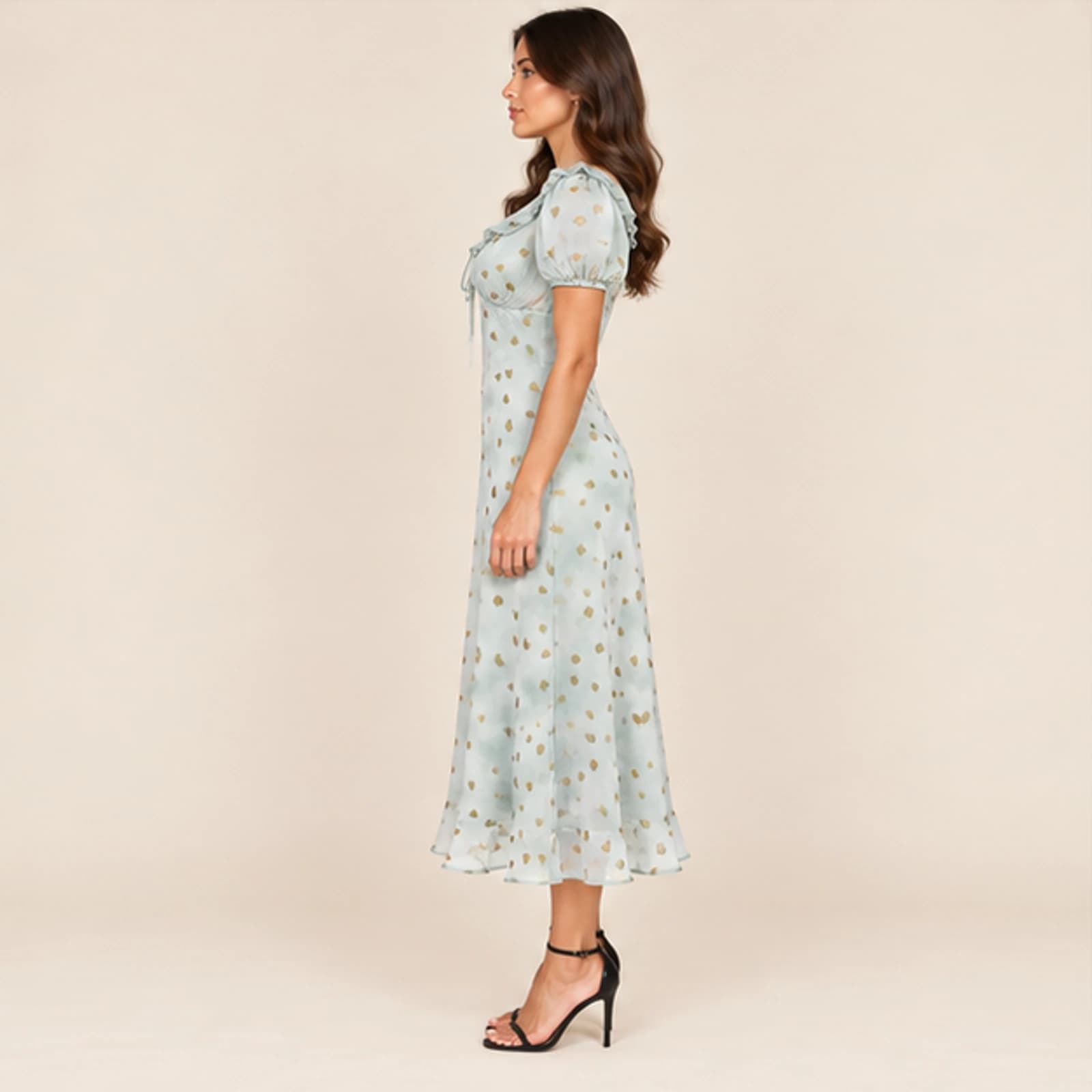 Celeste Heart Print Midi Dress — Mint, view 3
