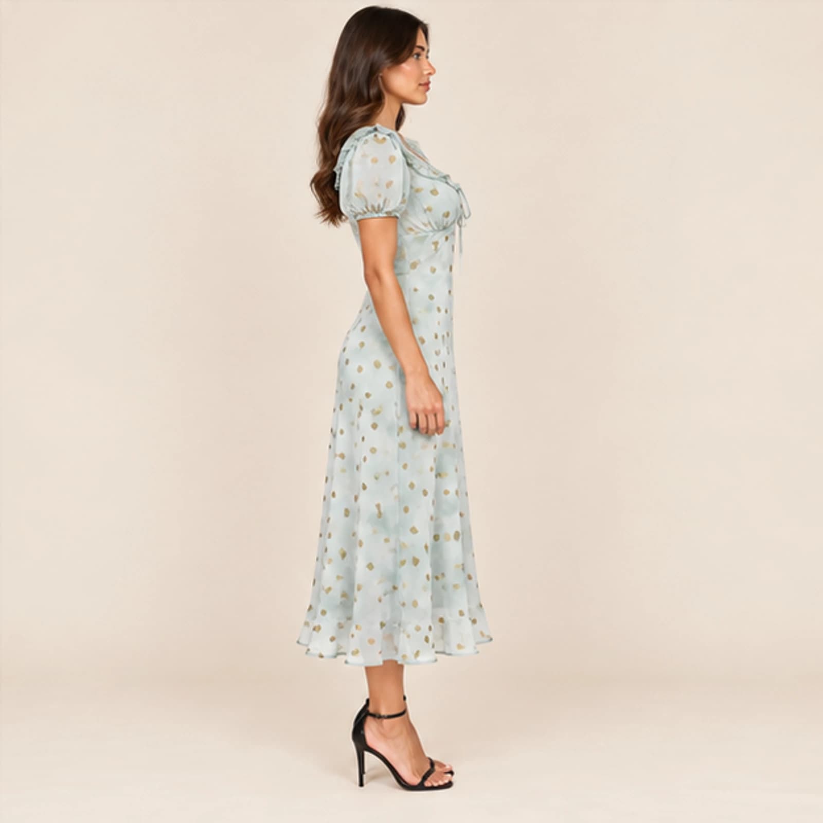 Celeste Heart Print Midi Dress — Mint, view 4