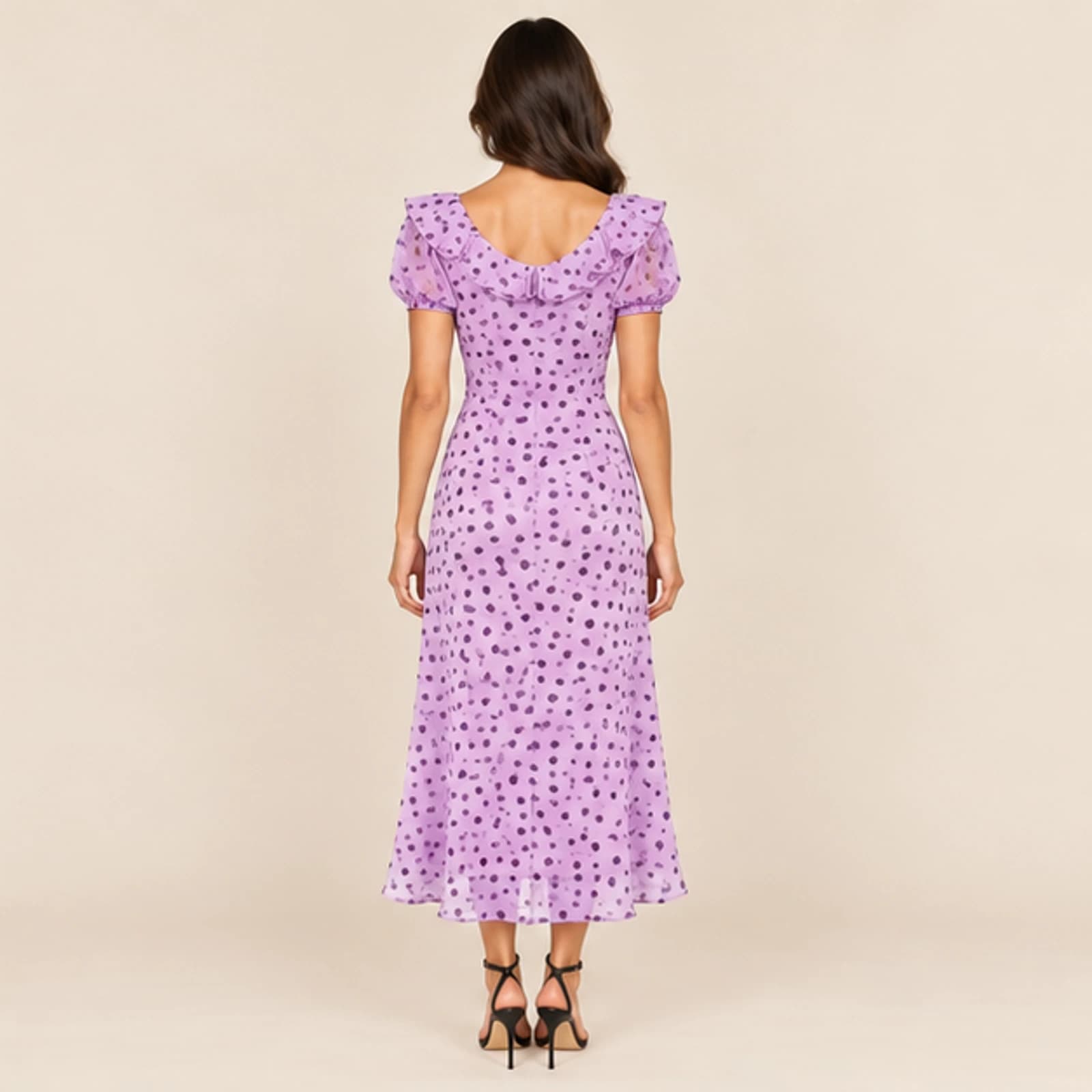 Celeste Polka Dot Midi Dress — Lilac, view 2