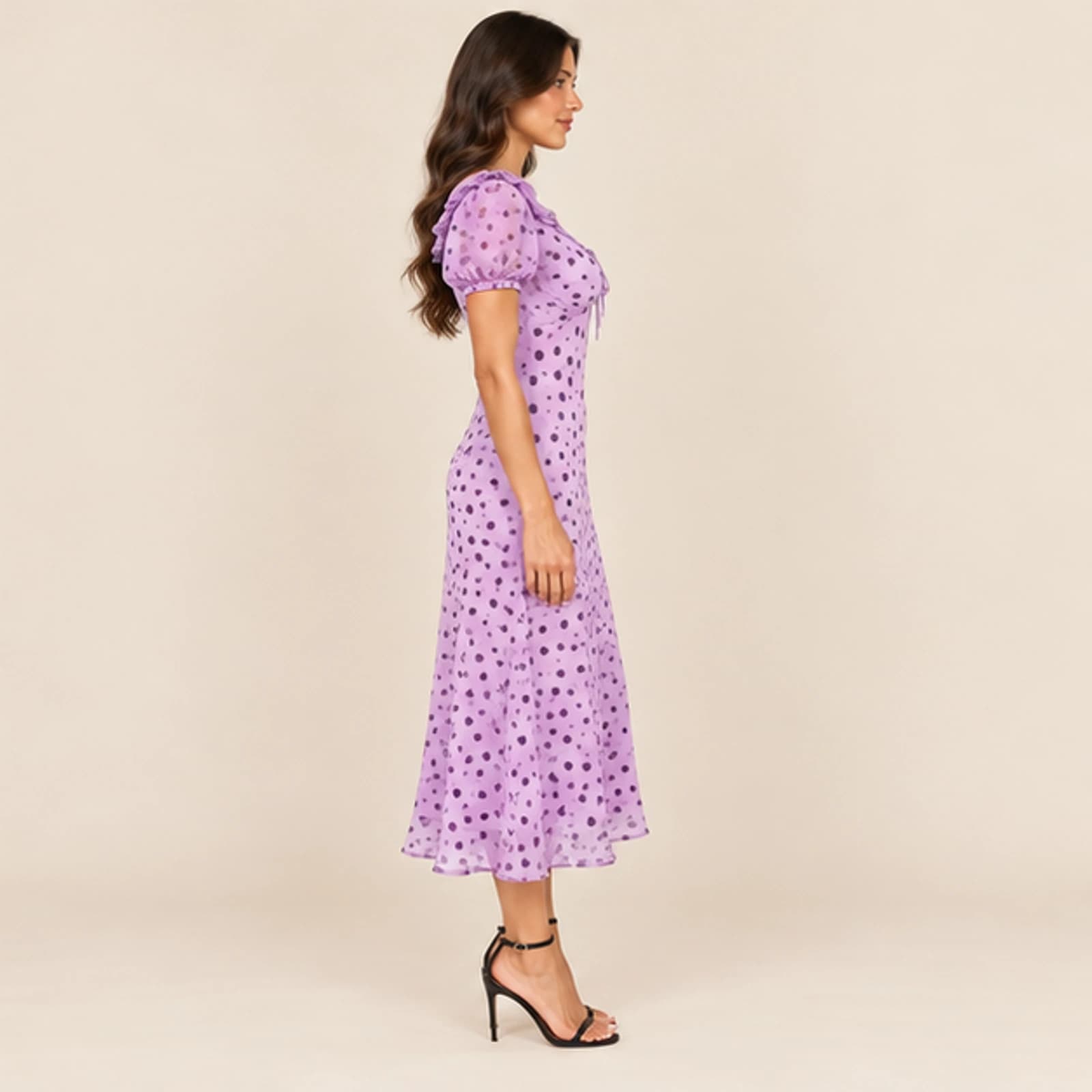 Celeste Polka Dot Midi Dress — Lilac, view 4