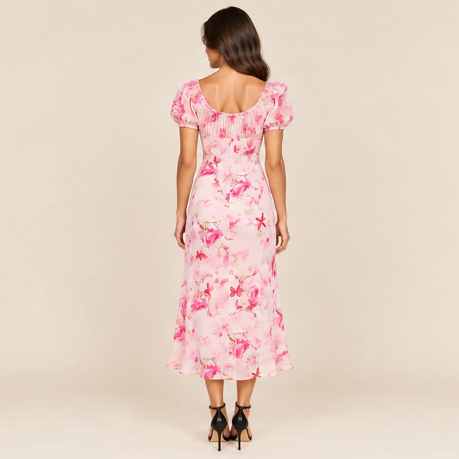 Celeste Rose Print Midi Dress — Pink, view 2