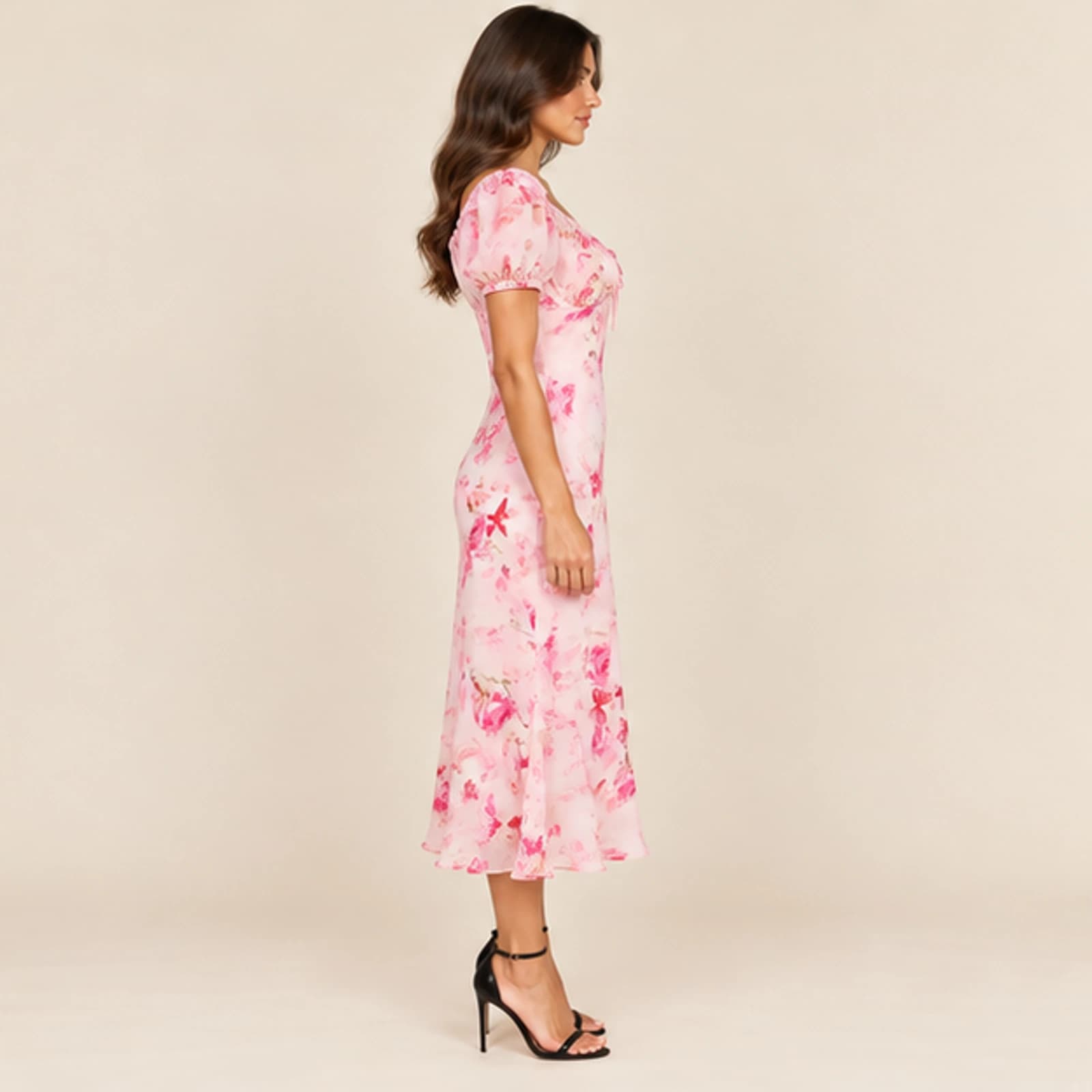 Celeste Rose Print Midi Dress — Pink, view 4