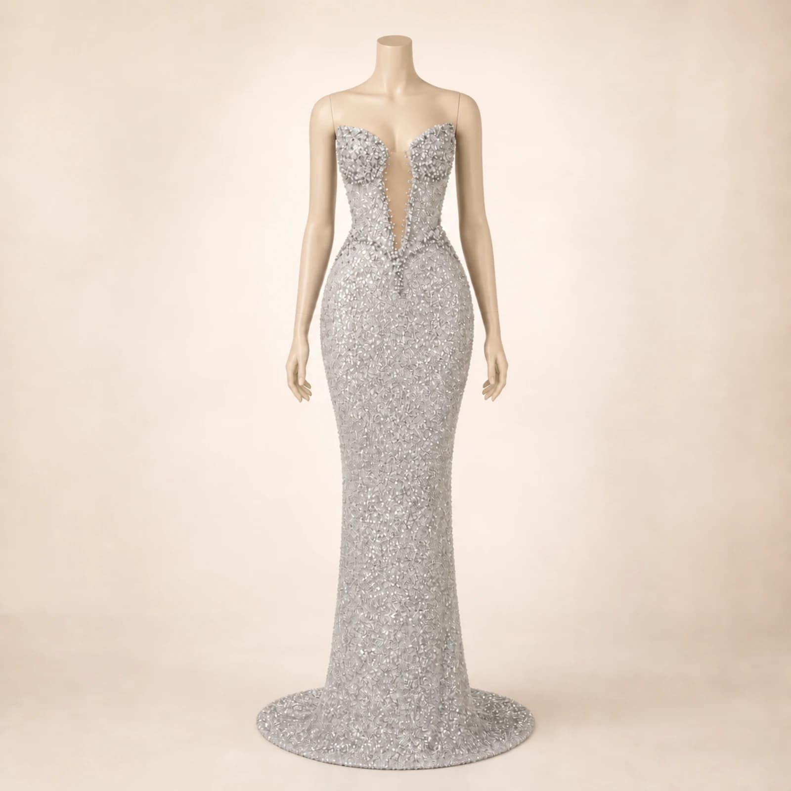 Celeste Silver Crystal Mermaid Gown, view 1