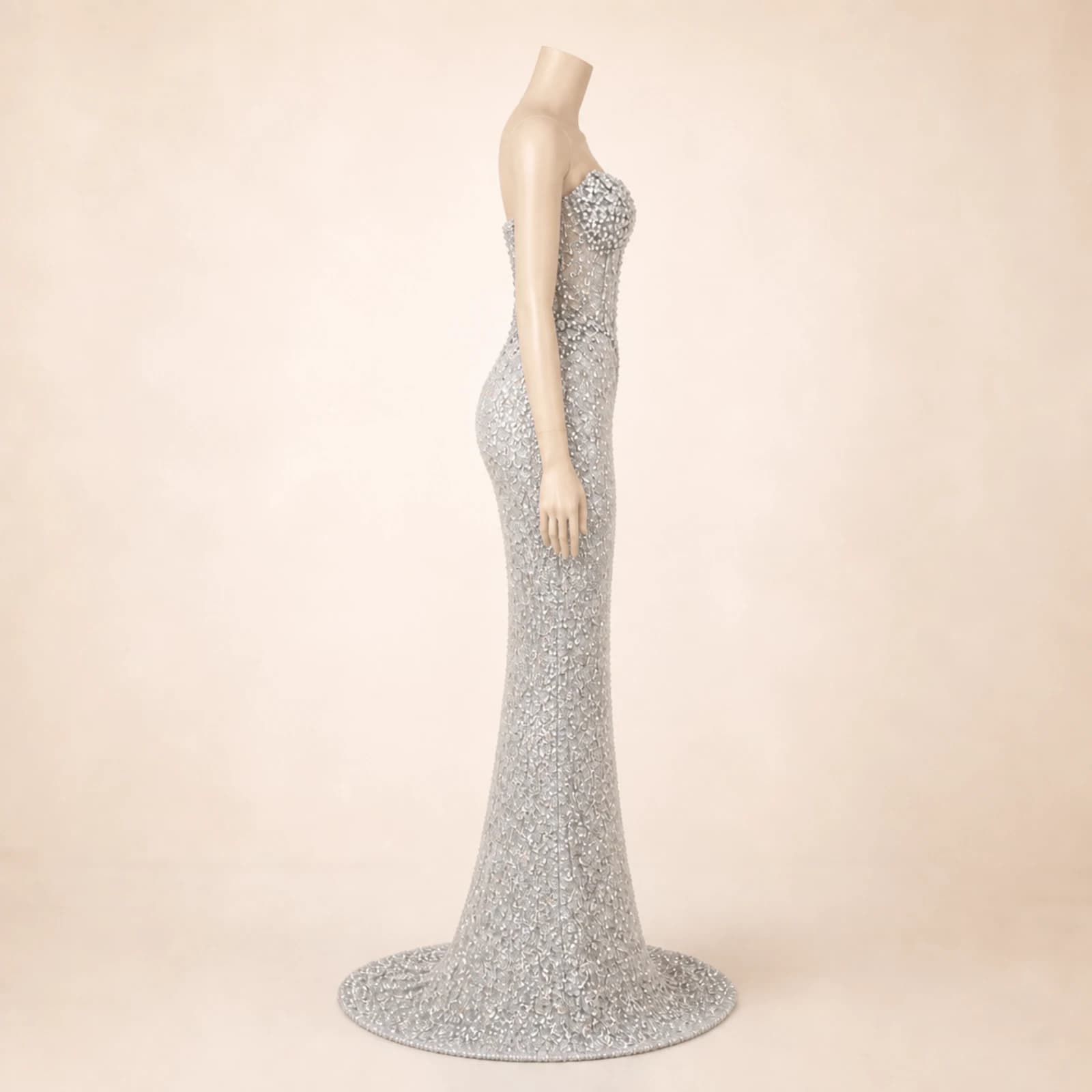 Celeste Silver Crystal Mermaid Gown, view 3